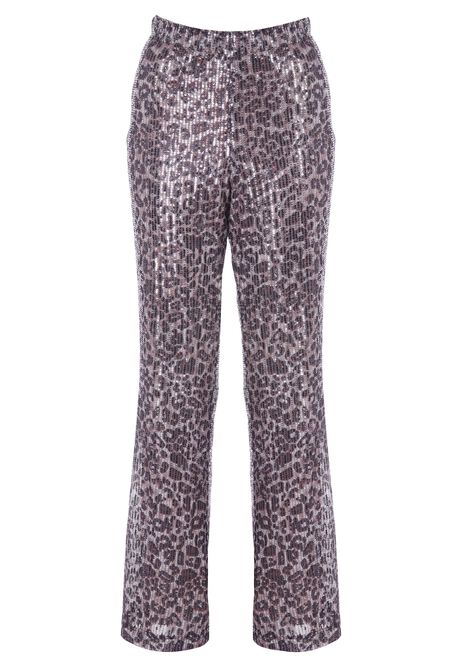 Womens Brown Leopard Print Sequin Trousers