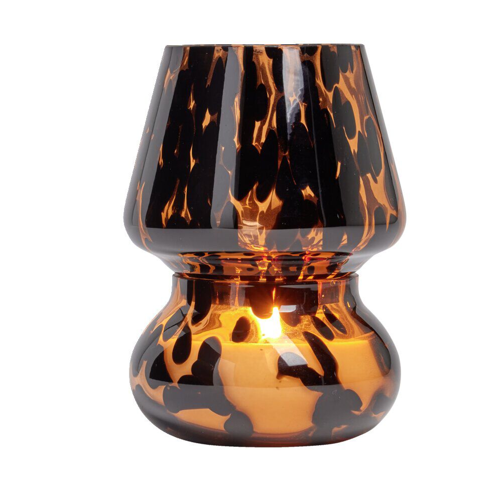 Bougie lampe 25H en verre marron et noir senteur oud Ø11,2xH15cm