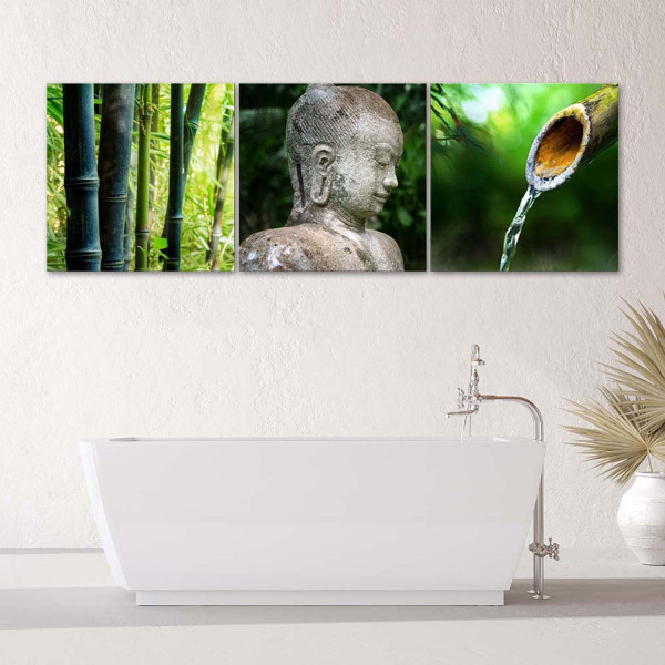 Zestaw obrazów na płótnie, Budda i bambusy zen (90x30)