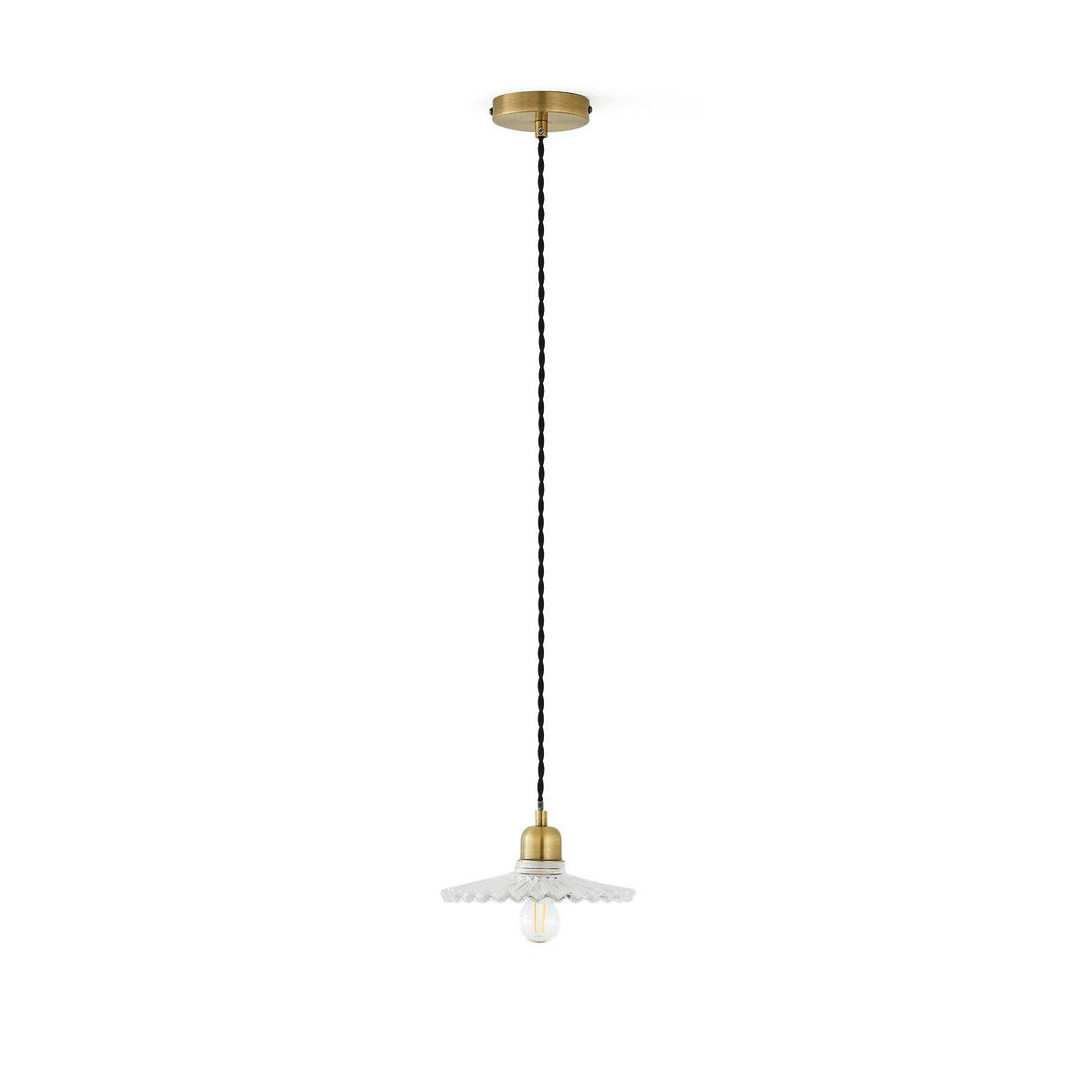 Suspension laiton et verre strié Ø20 cm, Iloa