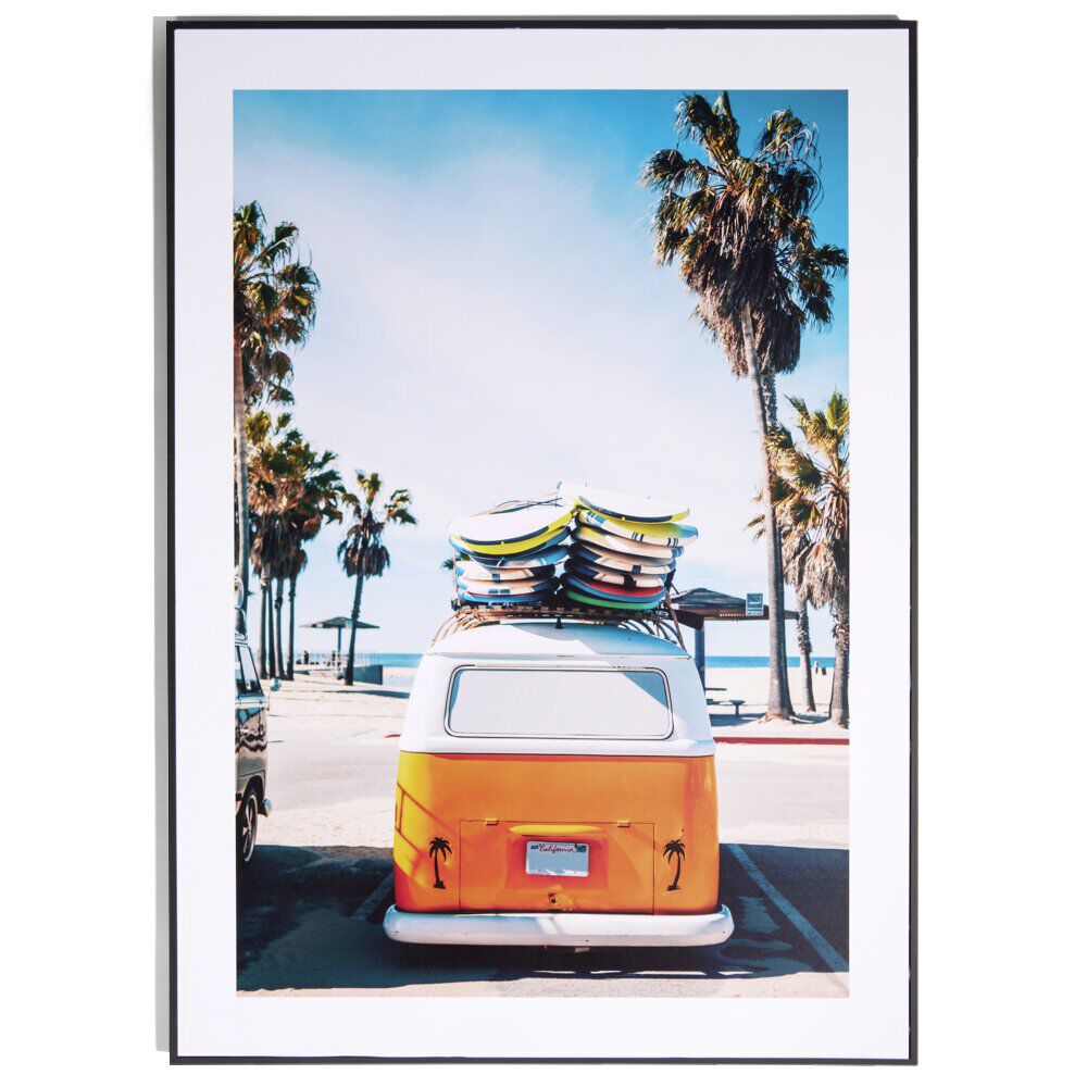 Cadre déco en bois photo van plage 50x70cm