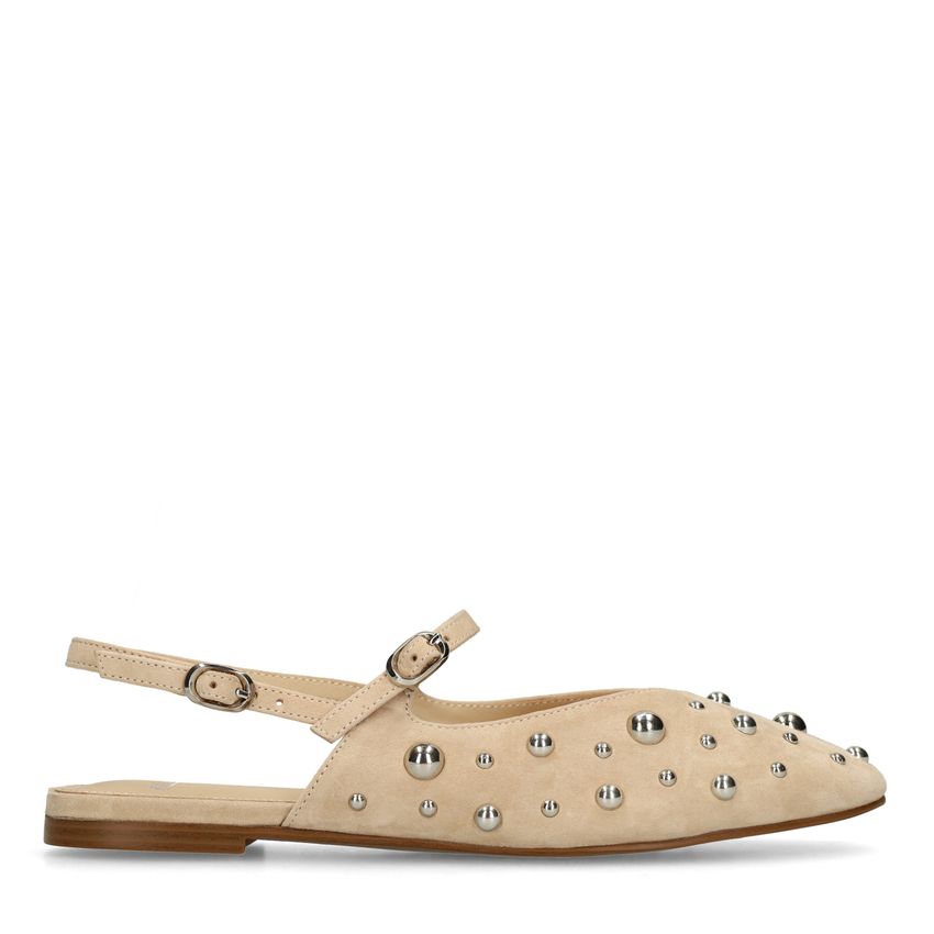 Manfield Beige suède slingbacks met zilveren studs