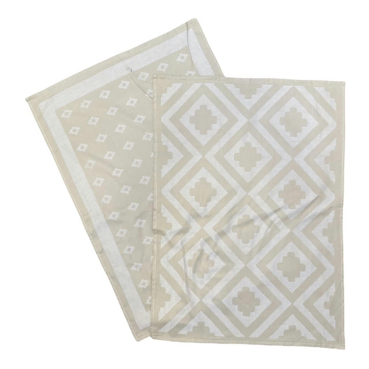 Design Déco - Deux Duos torchons assortis bicolores beige Déco 50 x 70