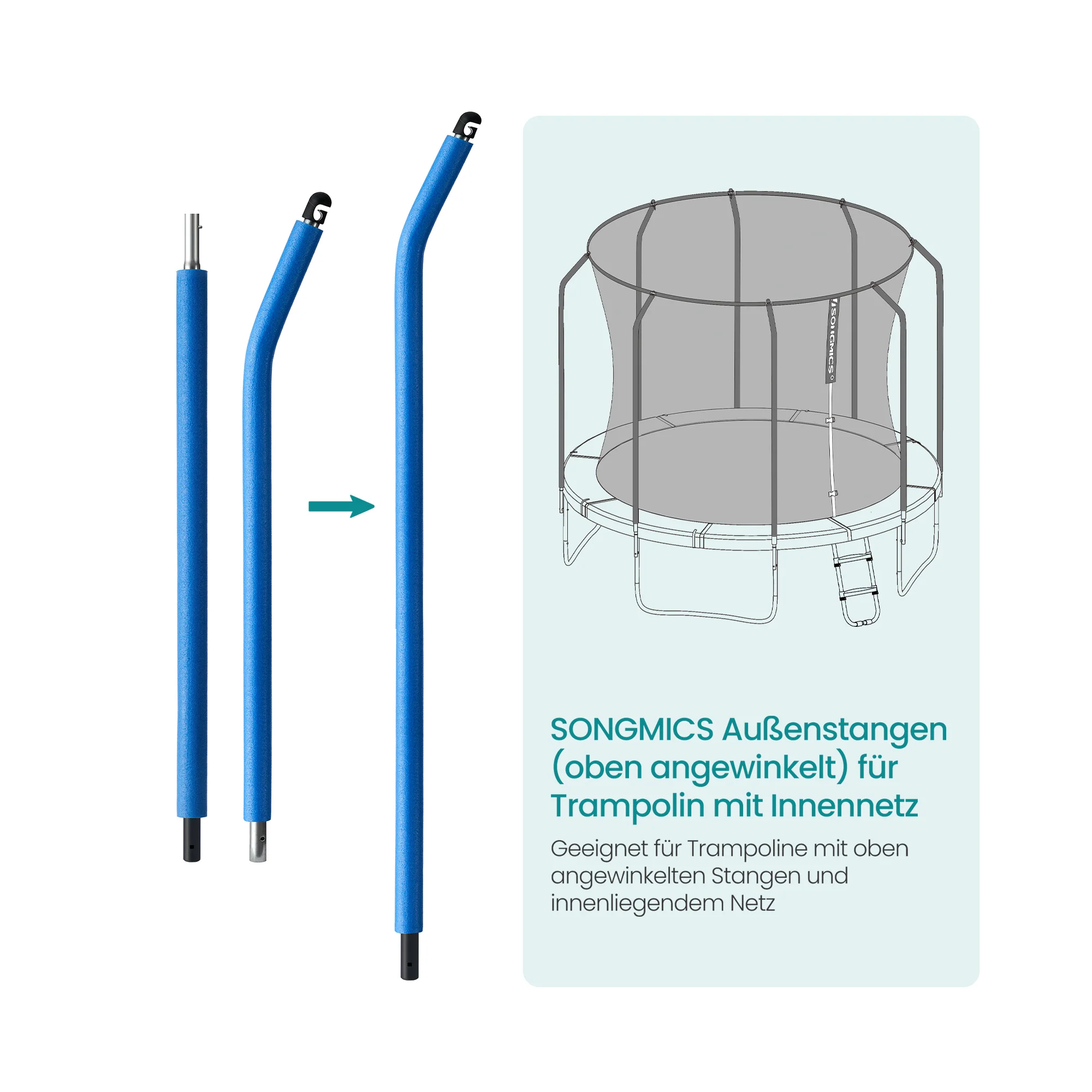 Kit de barres extérieures (1* courbée en haut + 1* droite en bas) pour trampoline avec filet intérieur