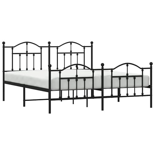 NNEVL Metal Bed Frame with Headboard and Footboard Black 183x203 cm King