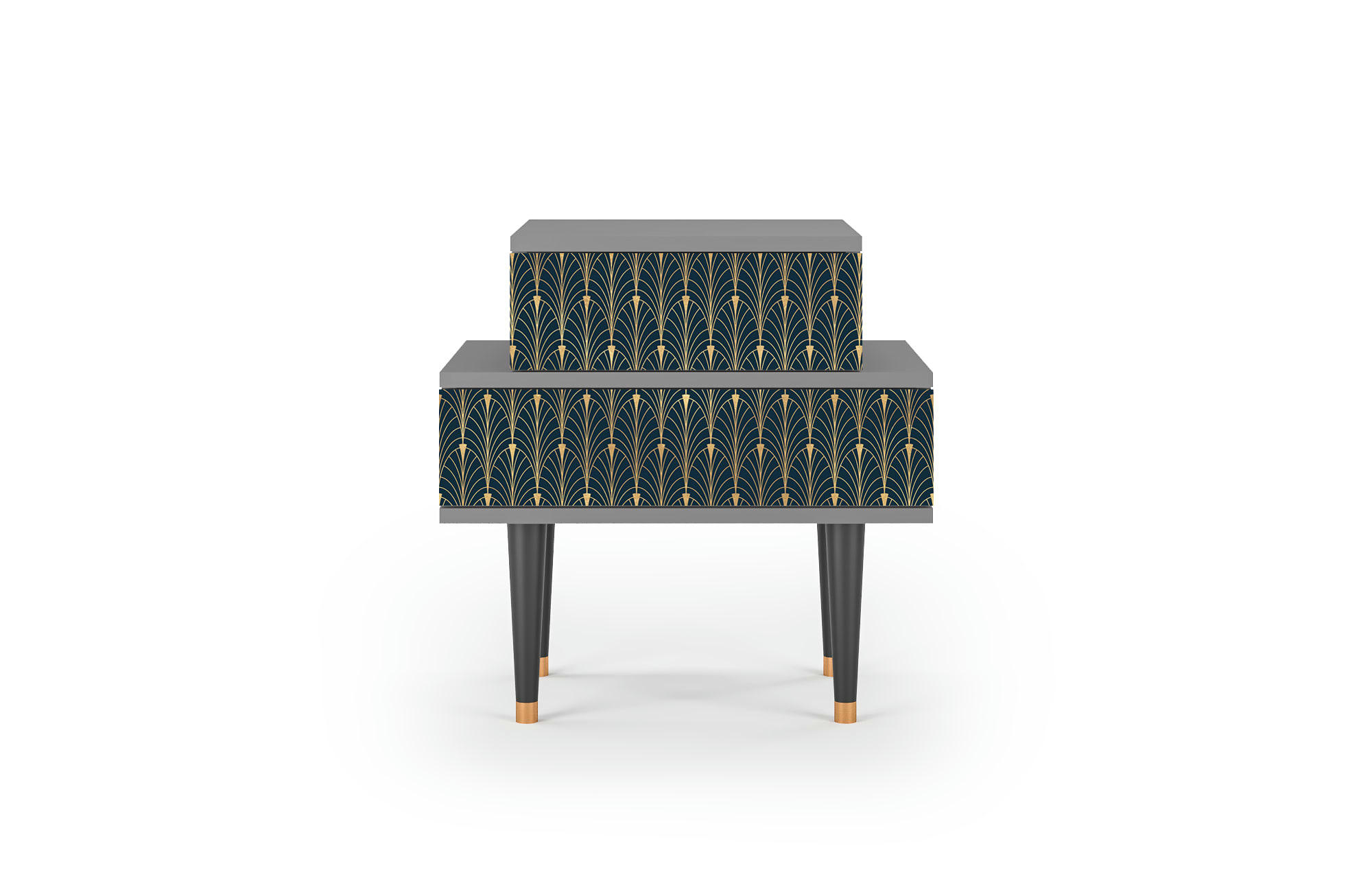 FLOWER OF THE NILE - Table de chevet bleu et jaune 2 tiroirs L 58 cm