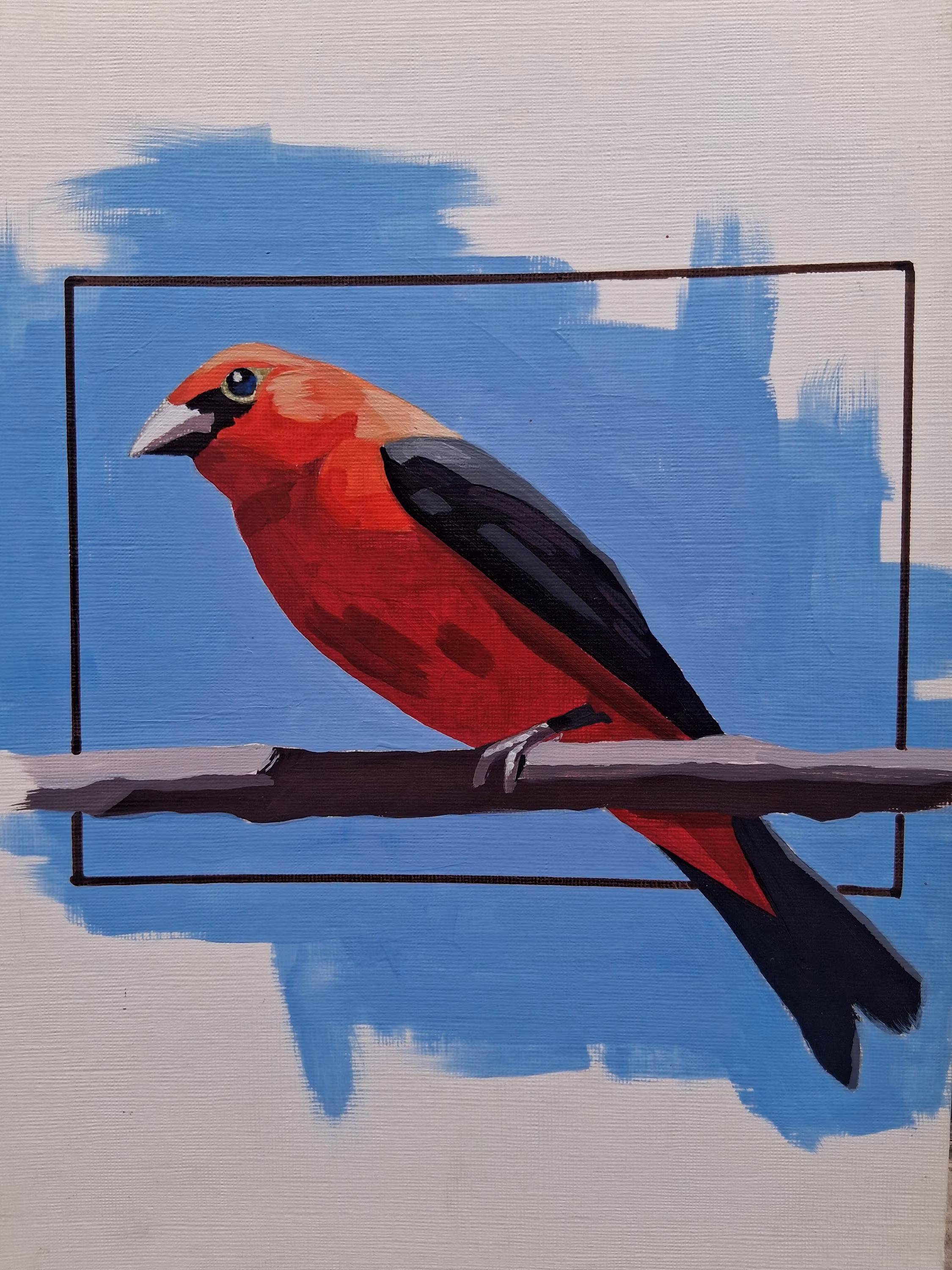 Original Red Bird Painting, Red Bird Wall Art, Small Wild Bird Canvas, Colorful Songbird Artwork, Fine Art Gift for Bird Lover,