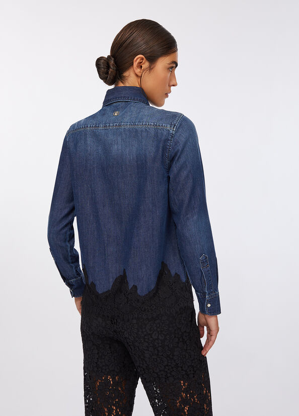 Camicia in denim con pizzo