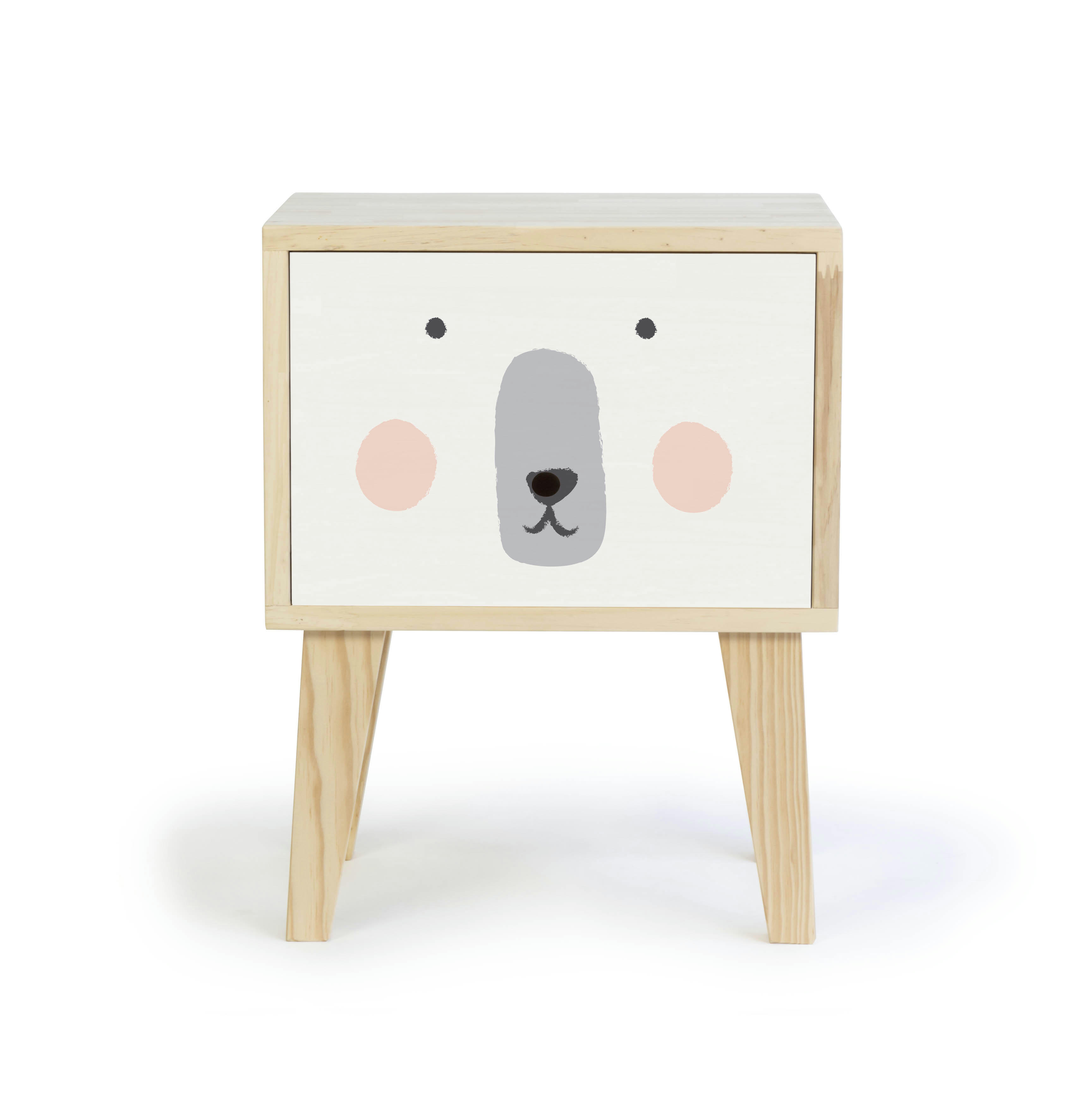 BEAR - Table de chevet en pin pour enfants dessin d'ours.