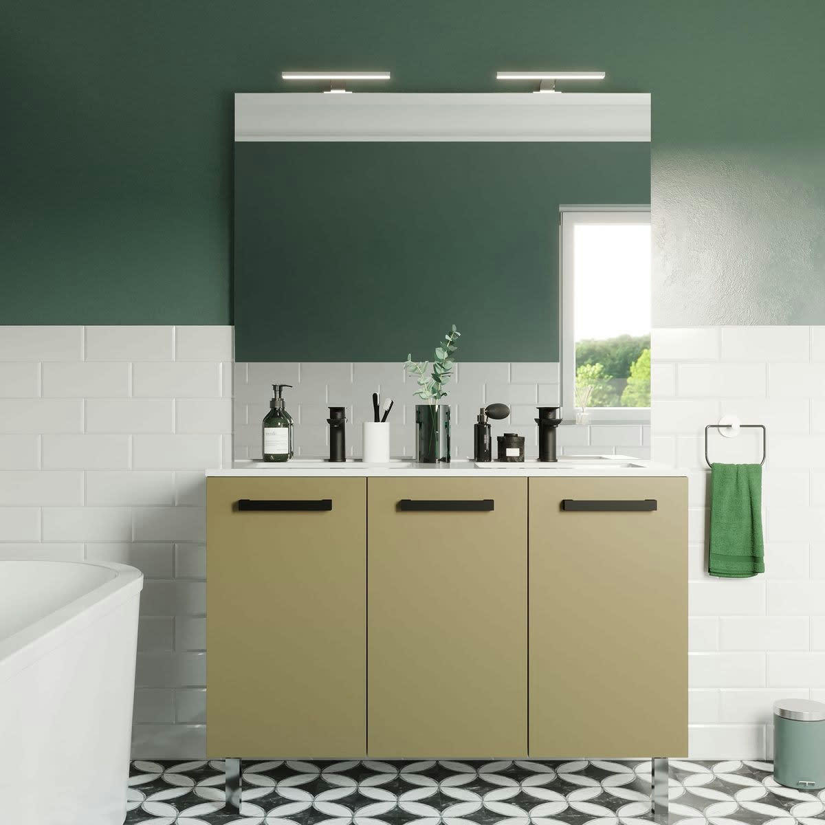 CHELSEA - Meuble salle de bain double vasque 120cm 3 portes Vert