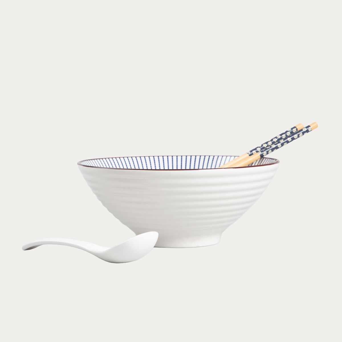 Zestaw do ramen SALADO w paski z brązowym rantem 21 cm