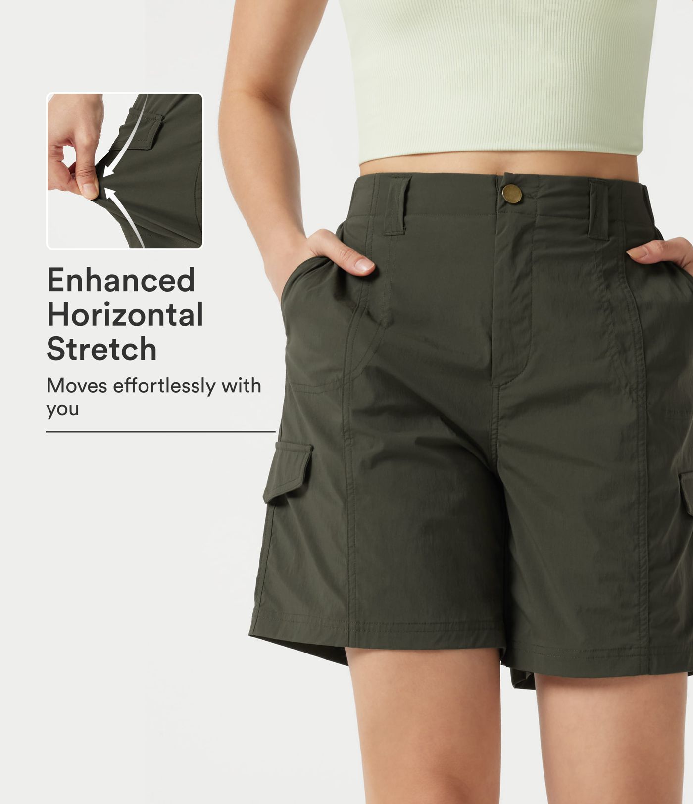 Short cargo bermuda taille mi-haute 17,5 cm avec poches