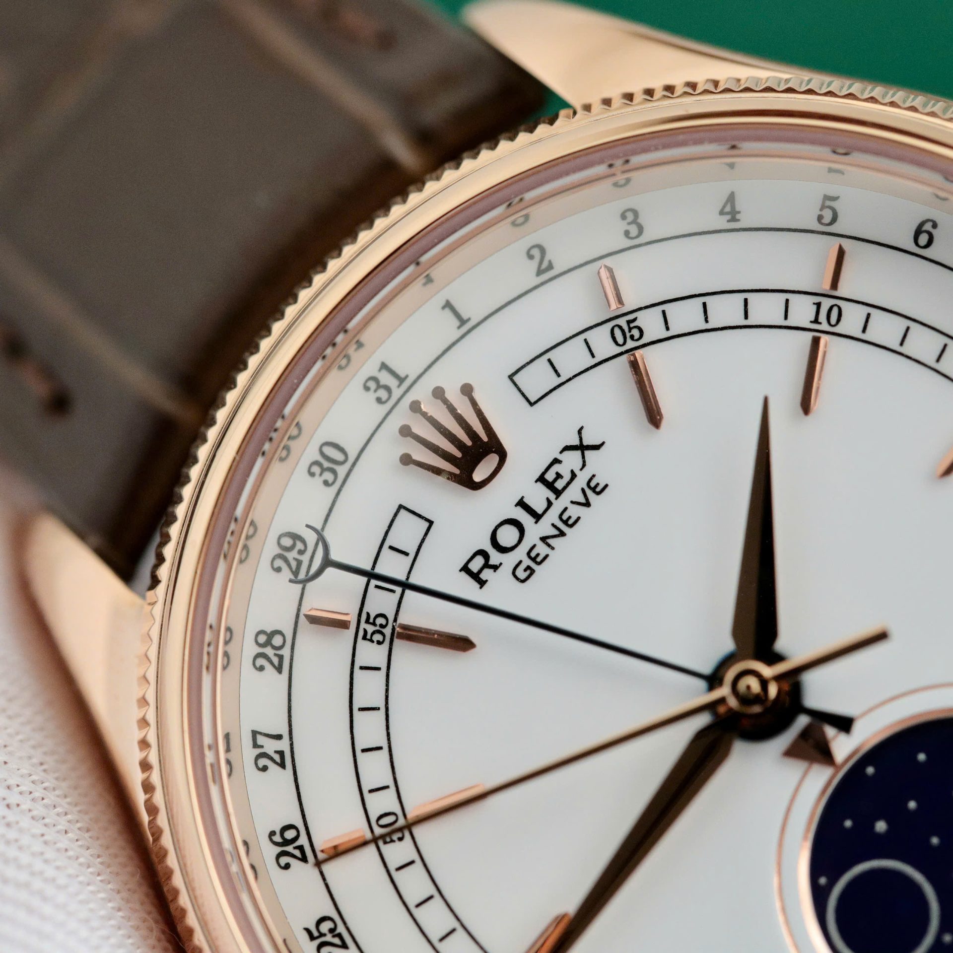 Rolex Cellini 50535-2 RG Plated White Dial 39mm Leather AAA Replica