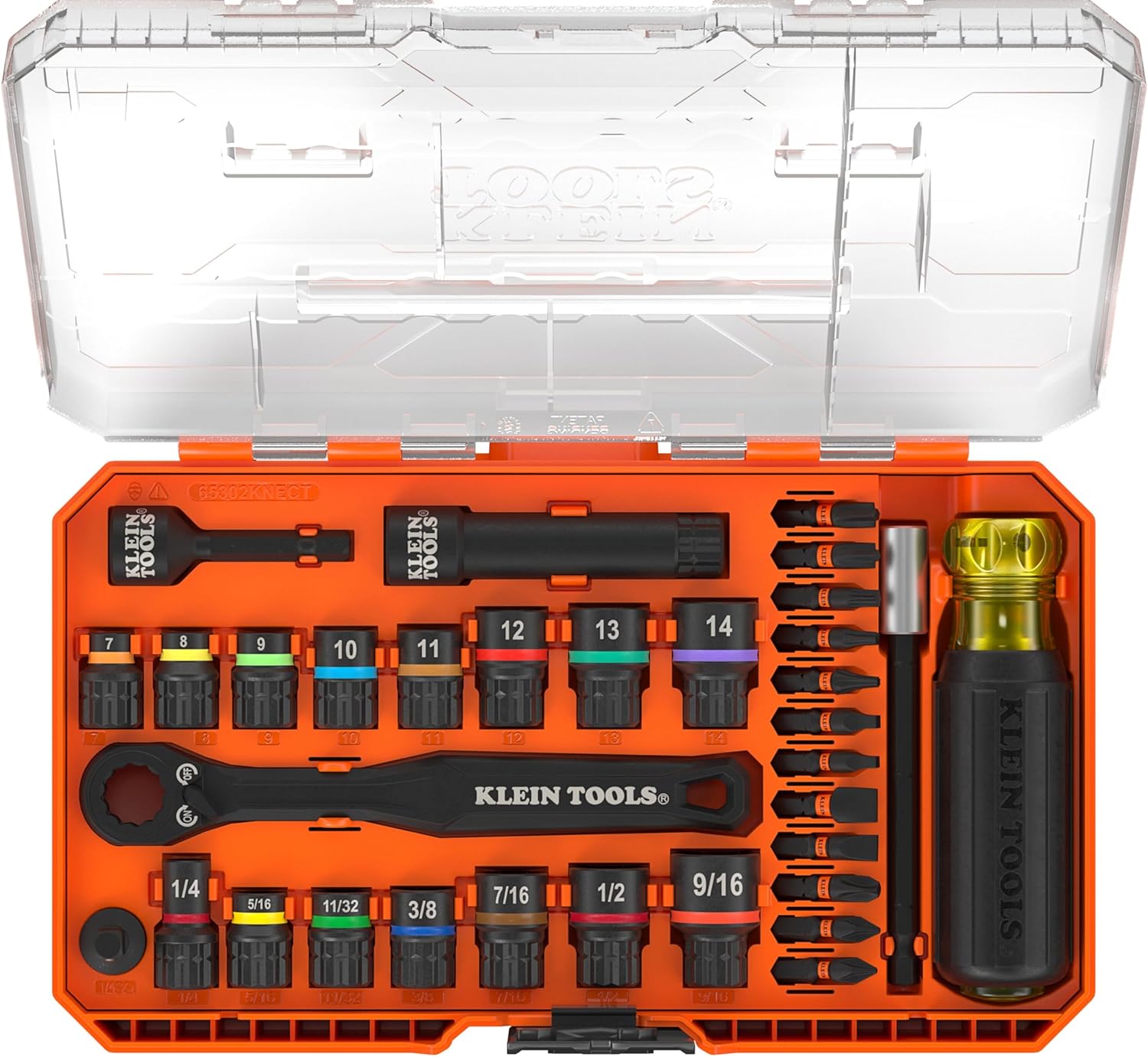 Klein Tools 65302KNECT Impact Socket Set, KNECT (S) 33-Piece SAE and Metric Pass-Through Socket Tool Set, Impact Driver Adapter, MODbox Tool Organization