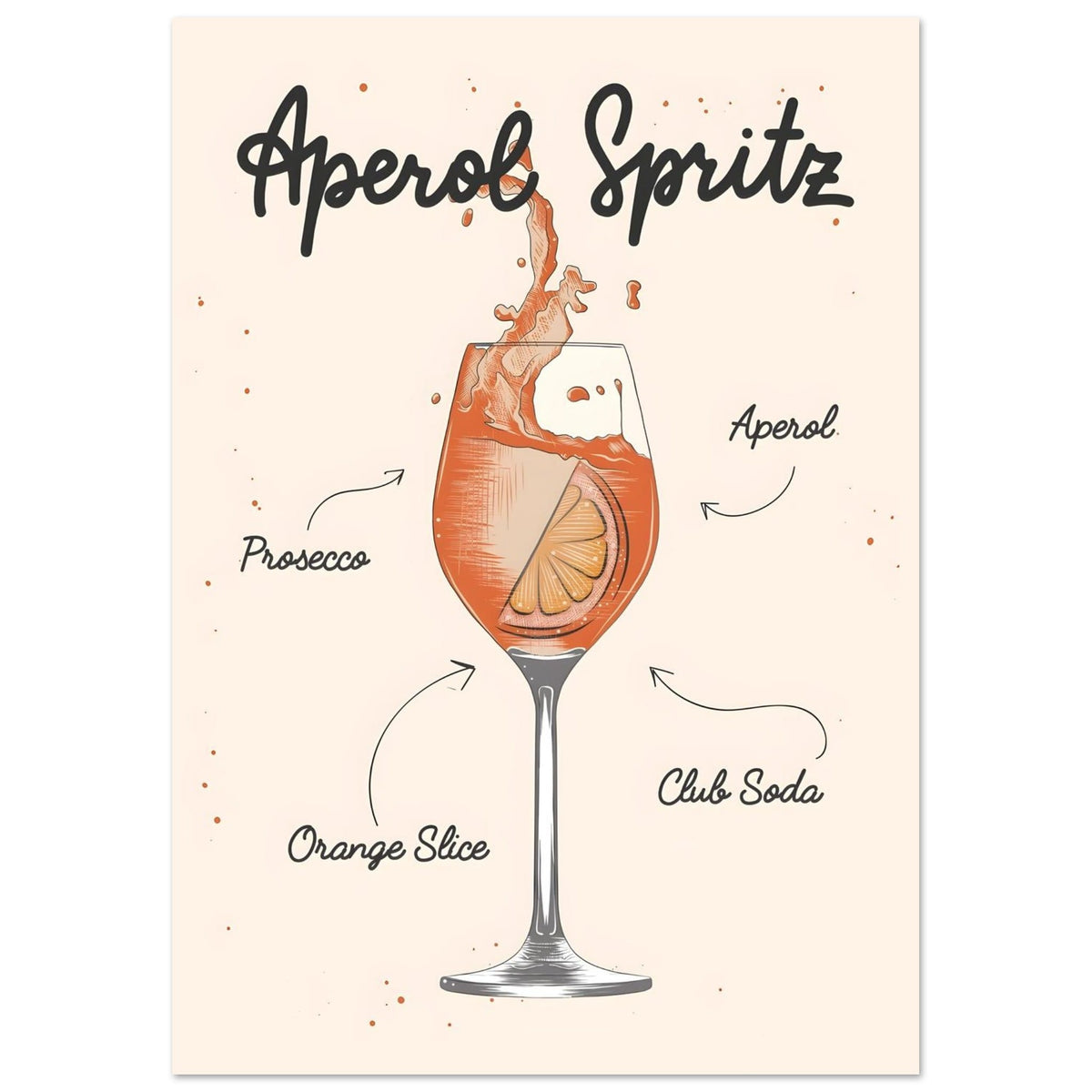 Artfulprints Aperol Spritz cocktail II – Illustratie  poster A4 21x29.7 cm