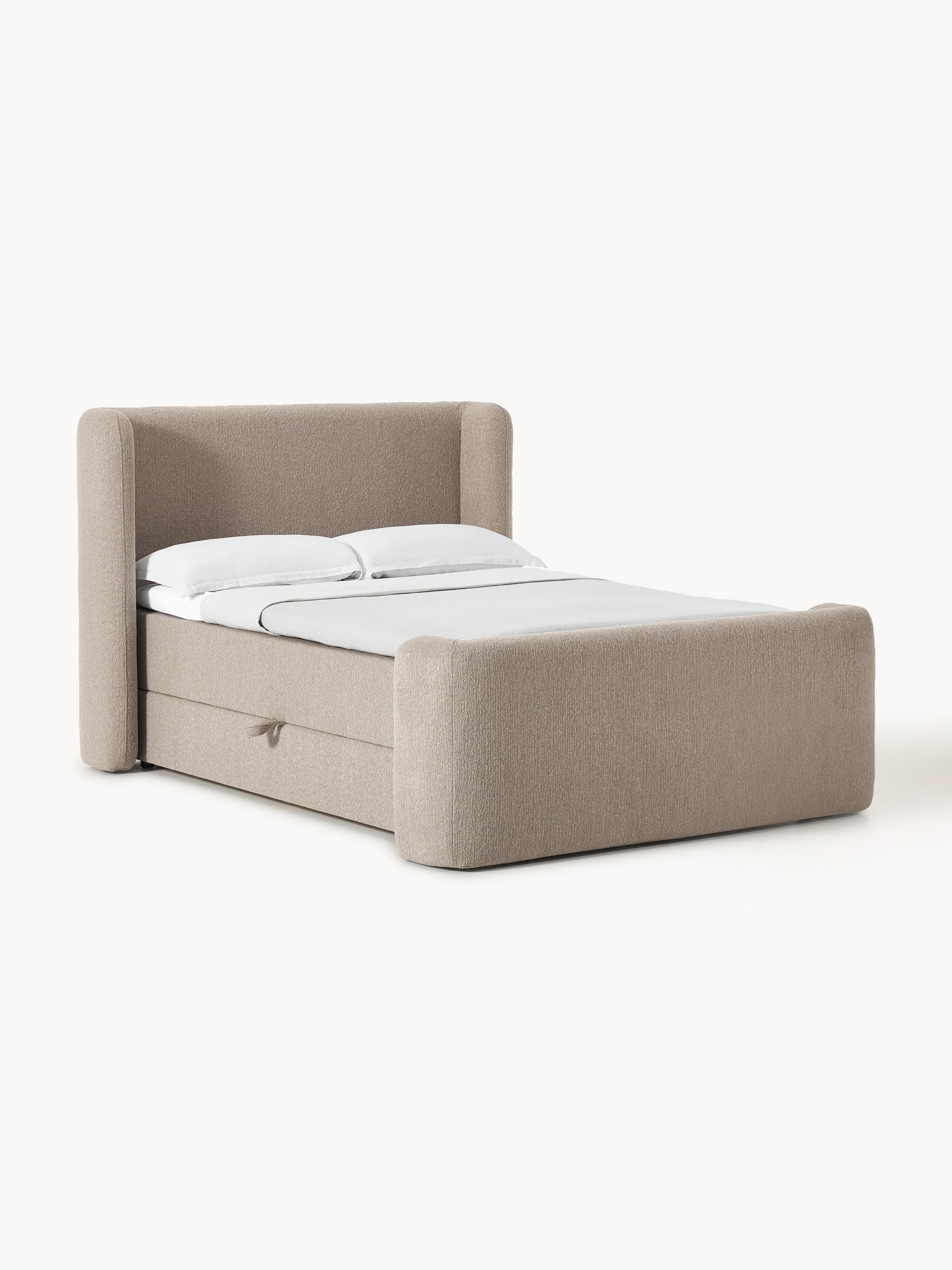 Bouclé-Boxspringbett Perla mit Stauraum