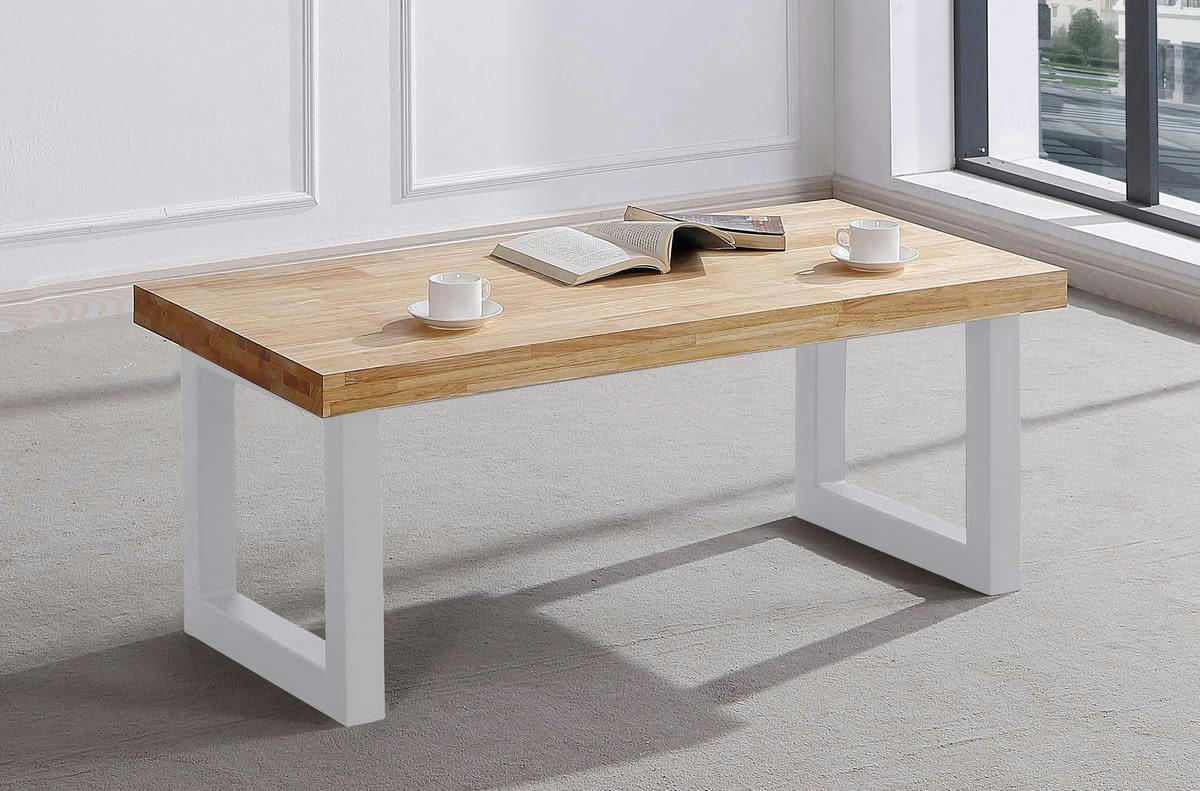 MATIKA - Table basse relevable bois et acier blanc L120