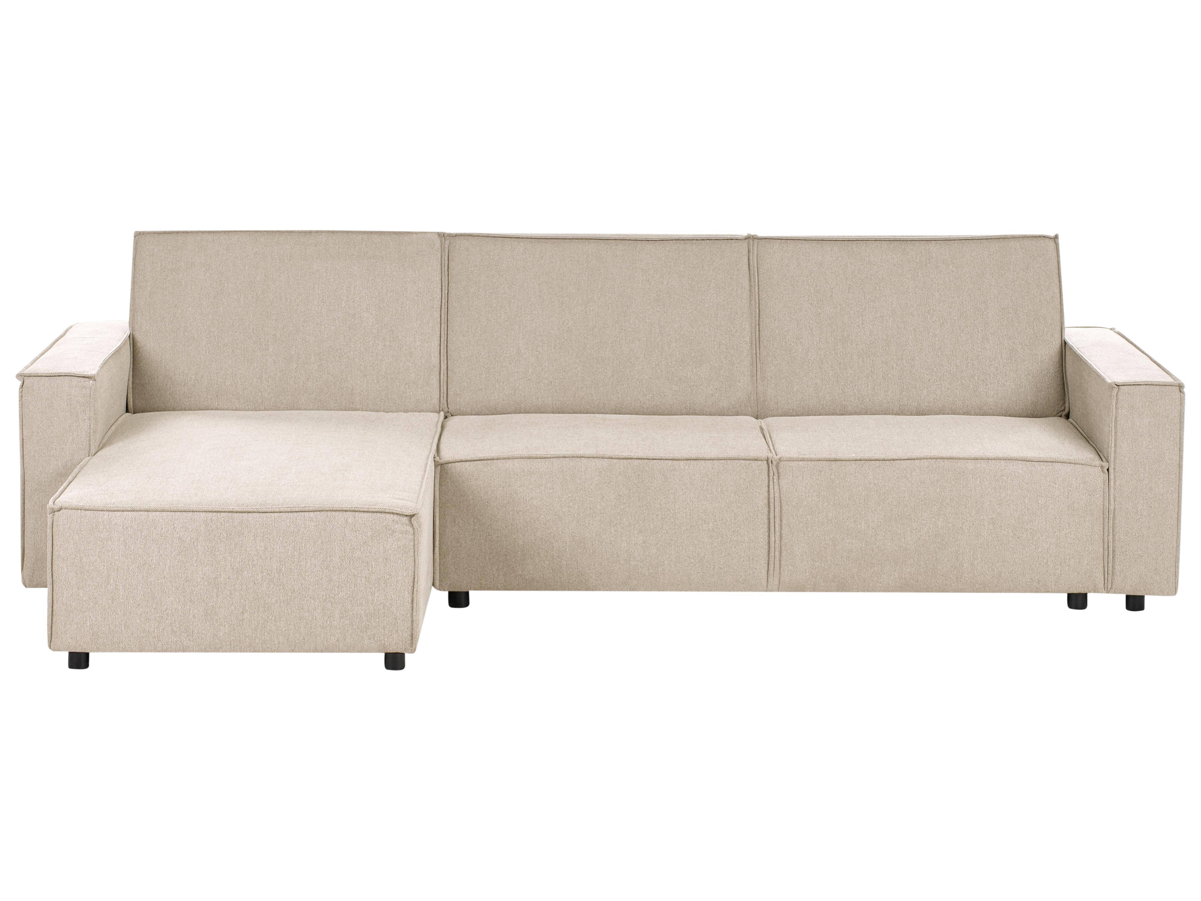 Corner Sofa Bed 3 Seater ROMEDAL II Fabric Beige Left Hand