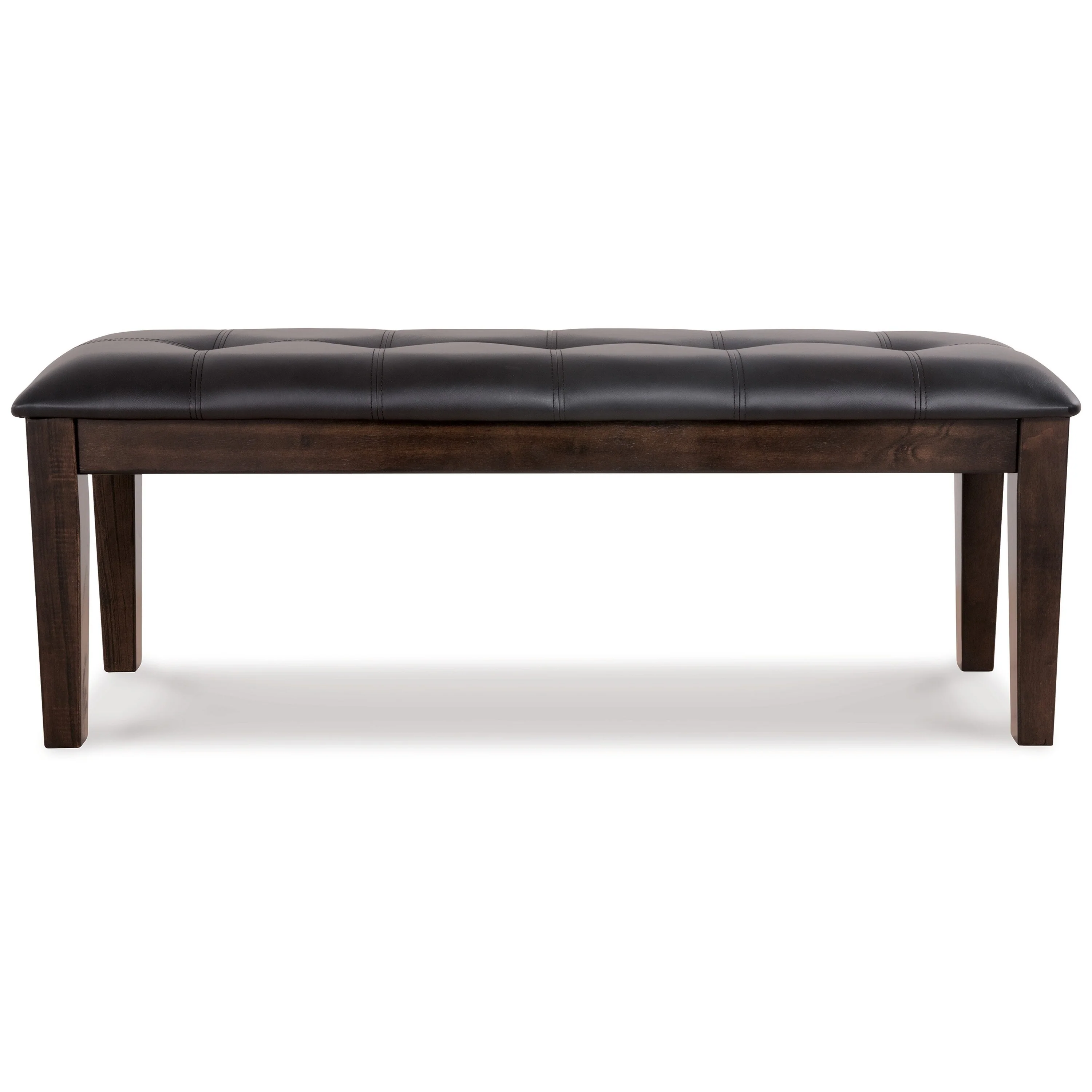 Hado Dining Bench, 49 Inch, Tufted Faux Leather Seat, Dark Brown