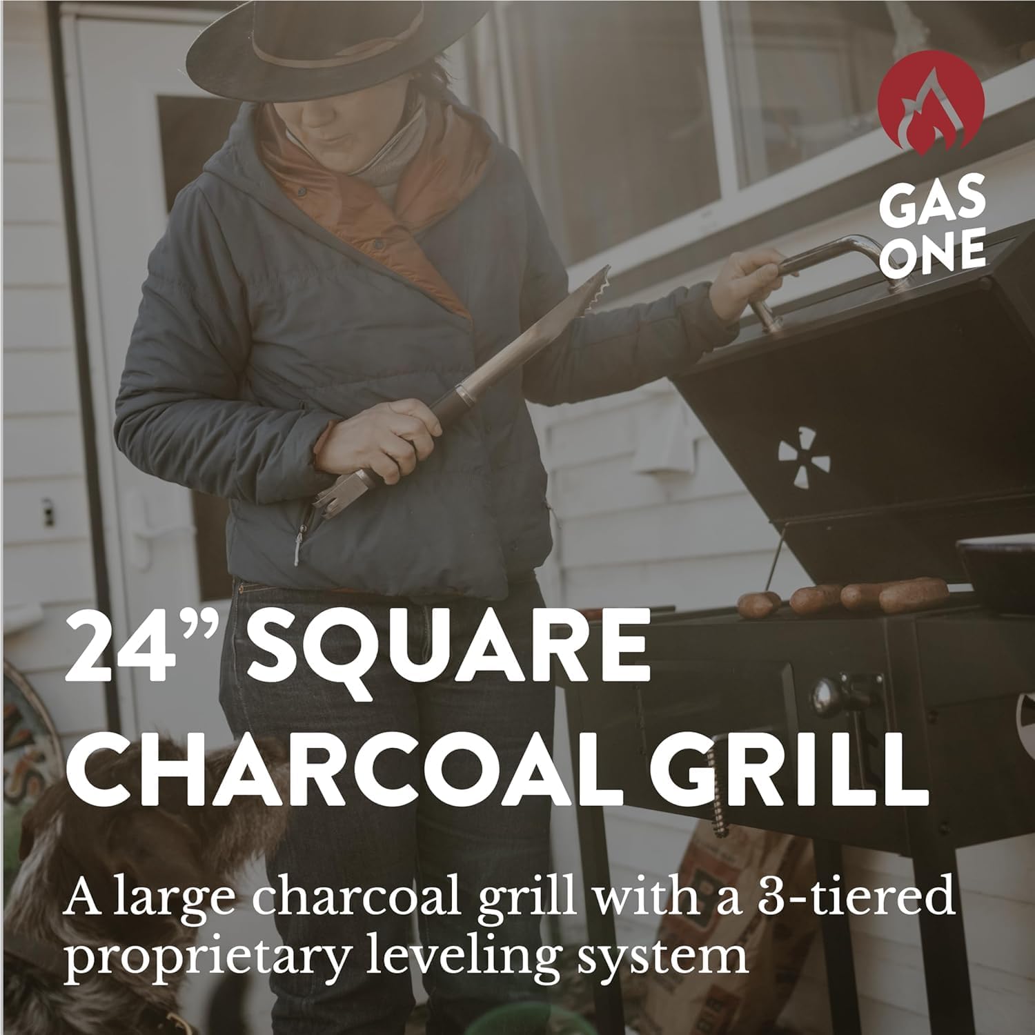 GasOne Charcoal Grill CGS-24A – 24-inch BBQ Charcoal Grill – Outdoor Charcoal Smoker with Multiple Tier Heat Control – for Camping, Picnic, Patio, Backyard Barbecue, Outdoor Cooking