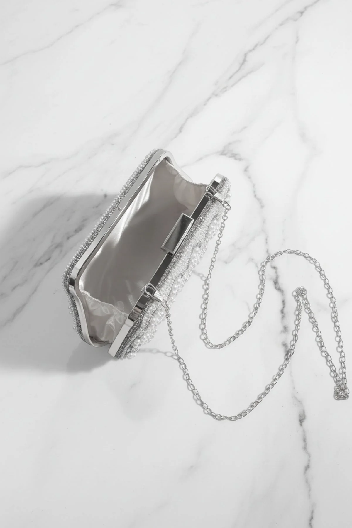 Silver Pearl Beaded Clutch