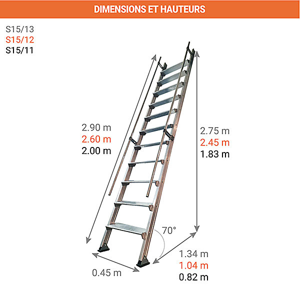 Echelle de meunier 6 marches - Hauteur à franchir 1.90m - S15/11