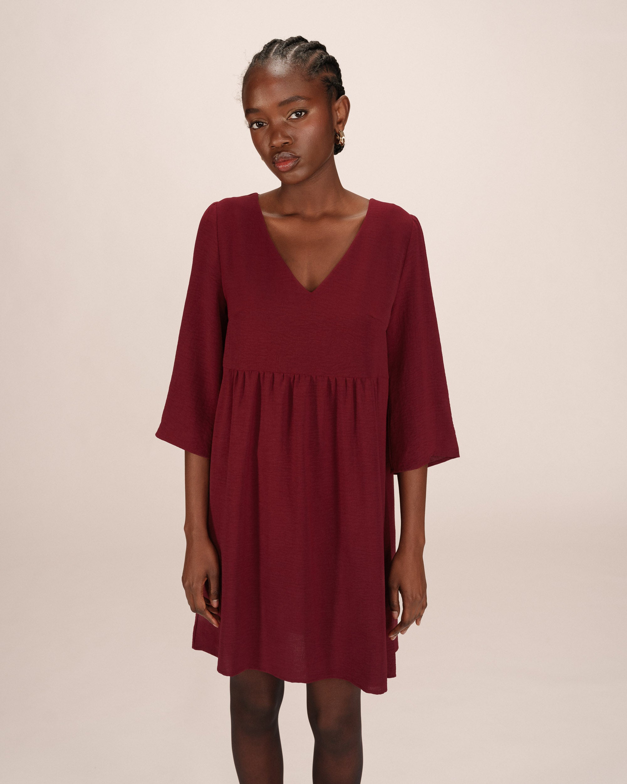 Robe courte babydoll bordeaux Susana