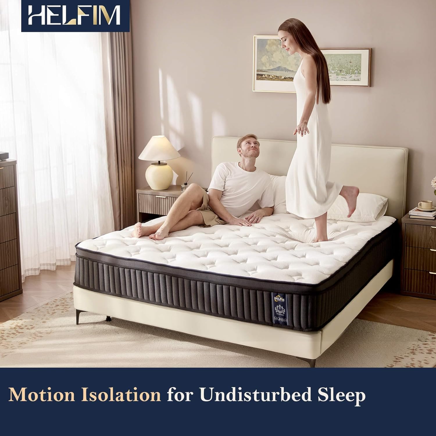 HELFIM® Queen Mattress - 12 Inch Medium Firm Ergonomic Mattress, Hybrid Zoned Pocket Springs with Memory Foam for Spinal Support & Motion Isolation - CertiPUR-US Certified, 365-Night Trial