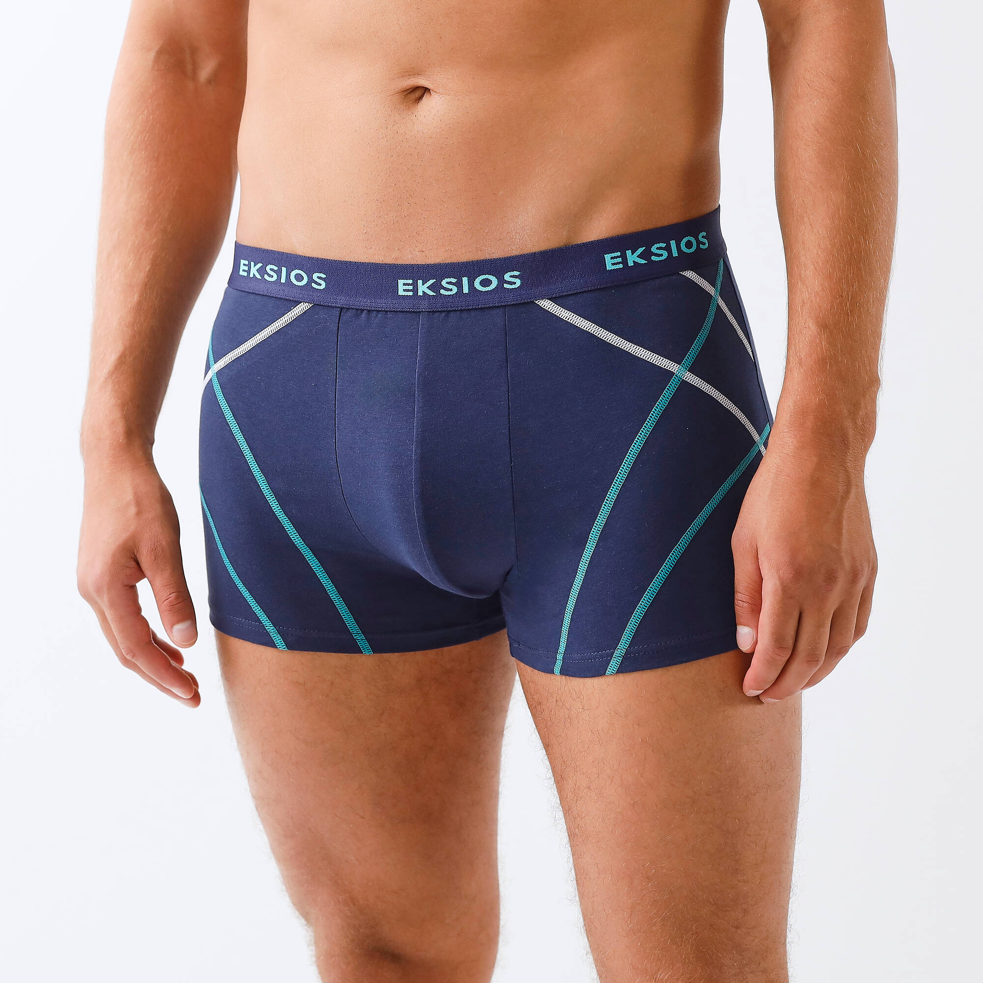 Boxer fermé uni élastiqué surpiq&ucirc;res contrastées - lot de 4