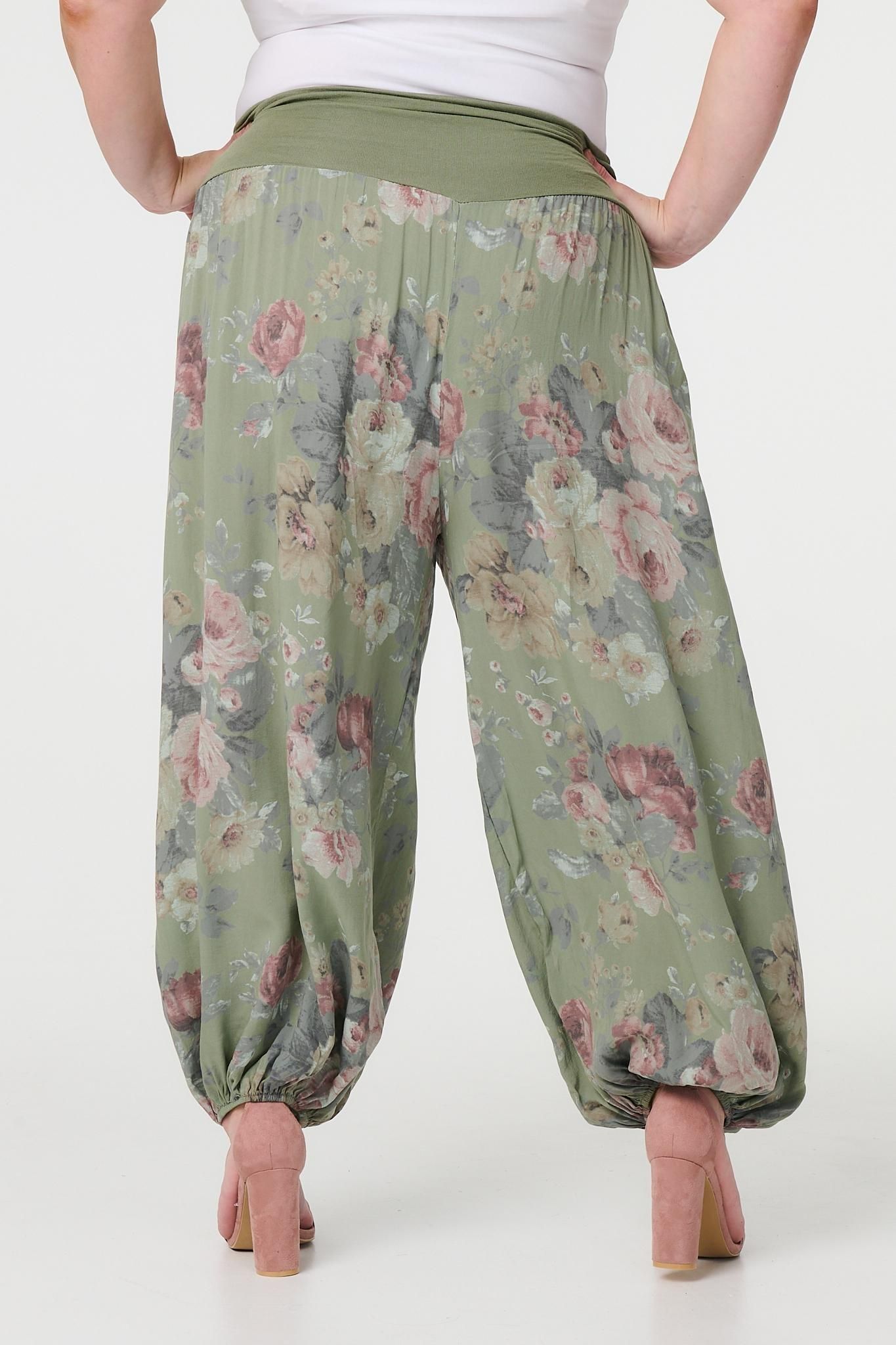 Izabel London Floral Ruched Waist Harem Trousers