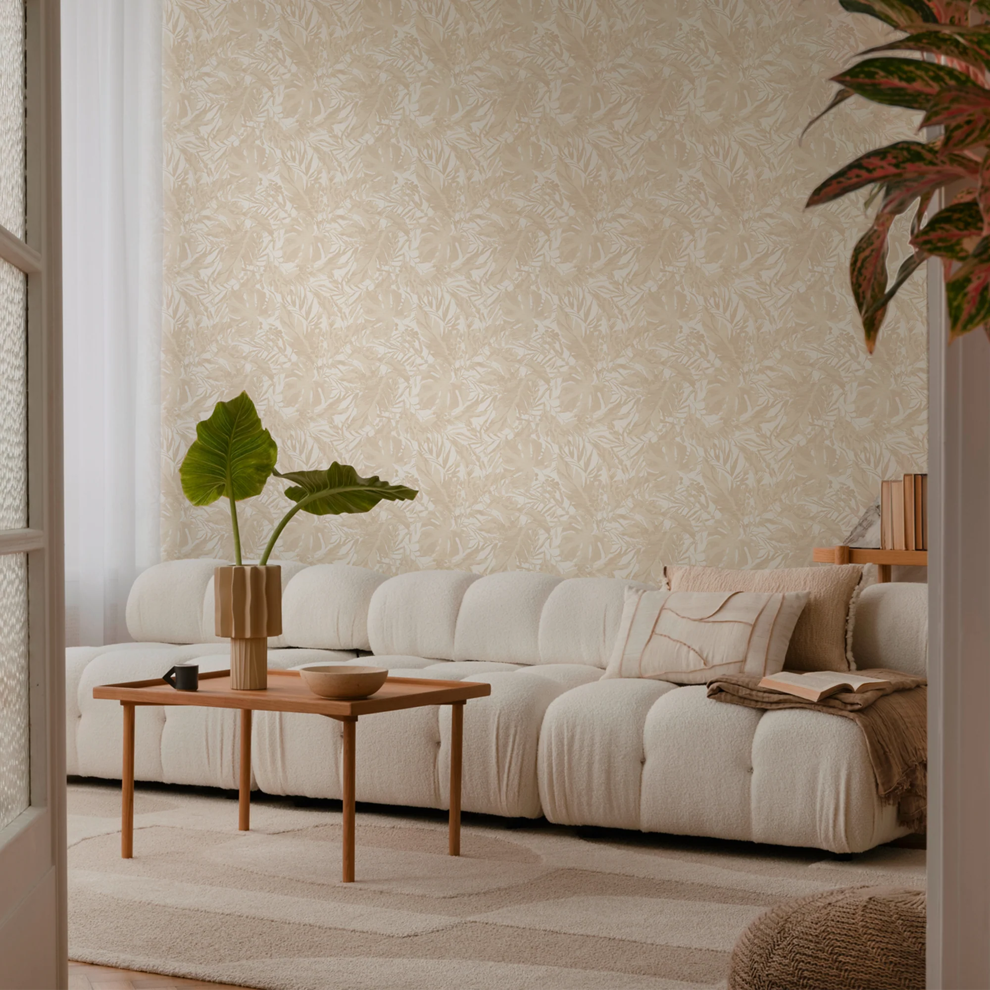 CosmoLiving Papier peint intissé EARTHLINES beigé doré et blanc