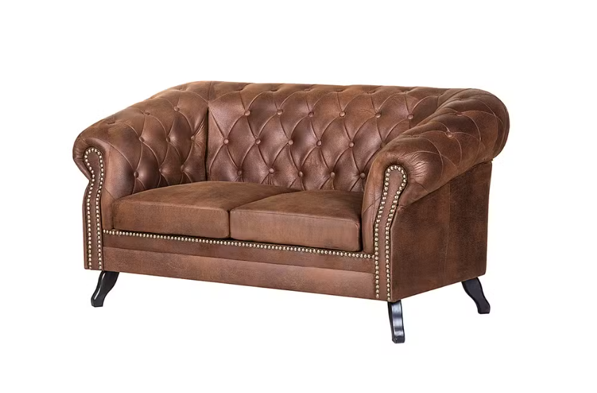 Ropez Chesterfield Sofa 2 os. Pikowana Glasgow zamsz brąz