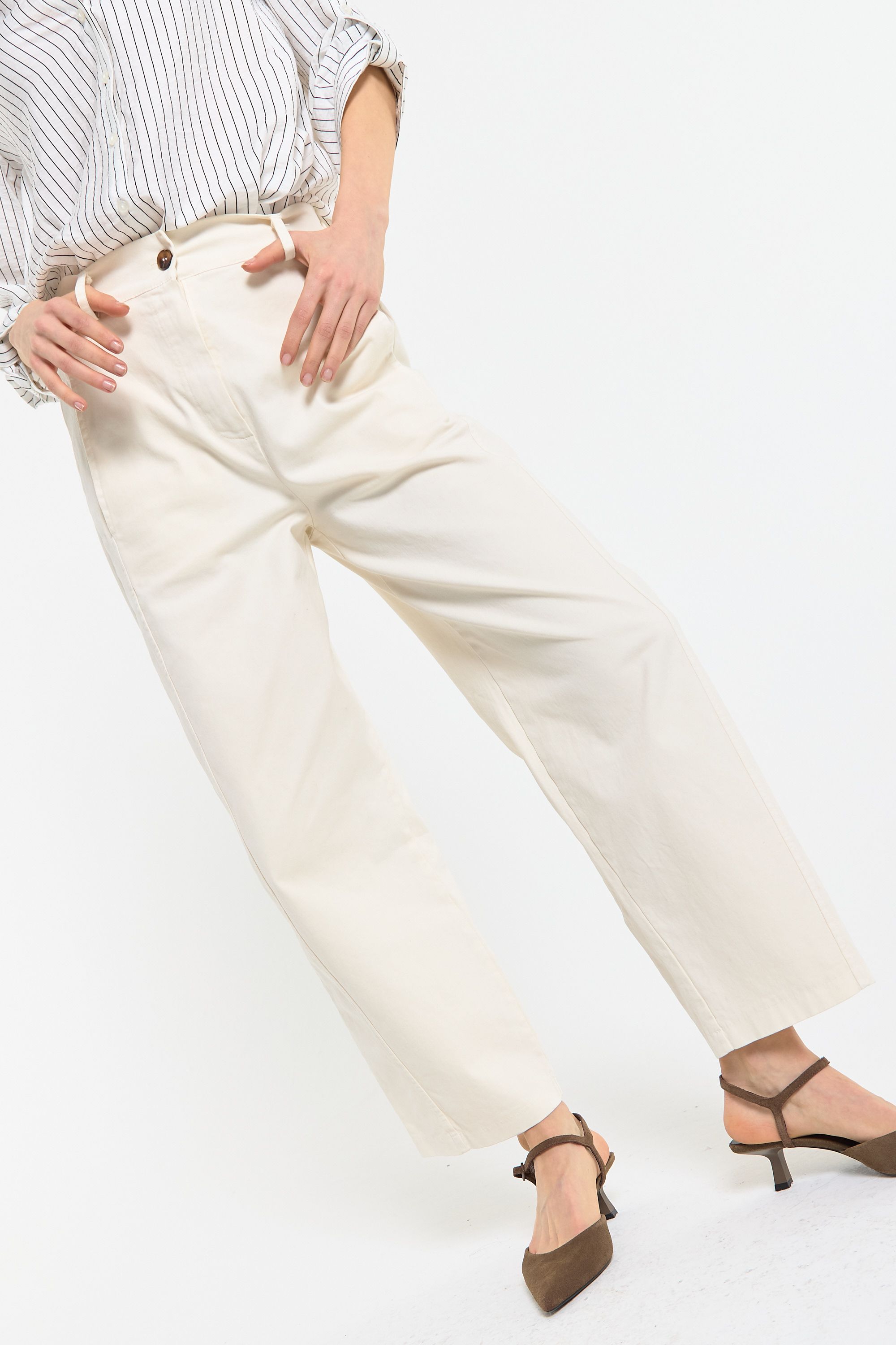 House of Holland Cream Wide Leg Tailored Trousers