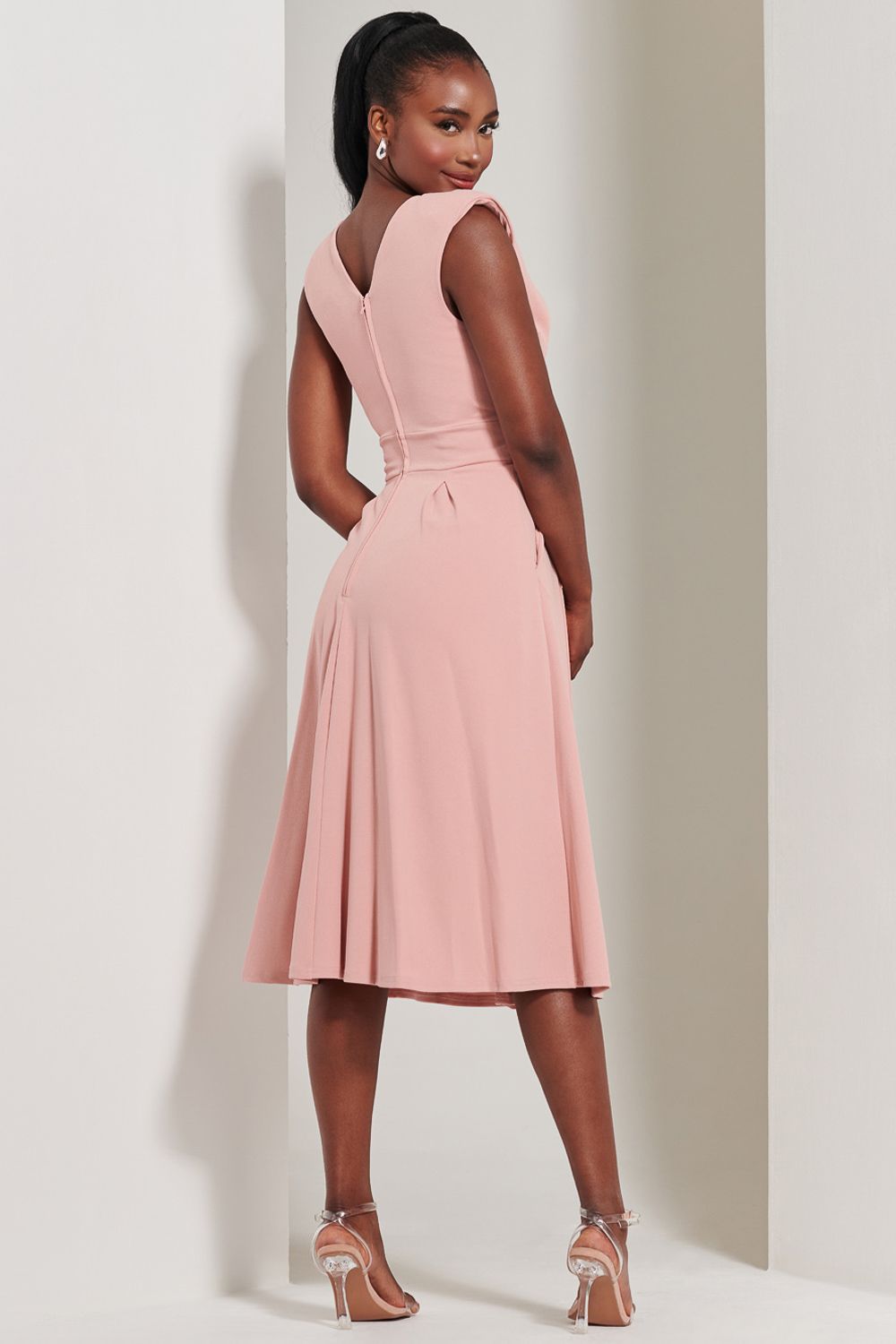 Jolie Moi Yuina Scuba Pleated Flare Midi Dress