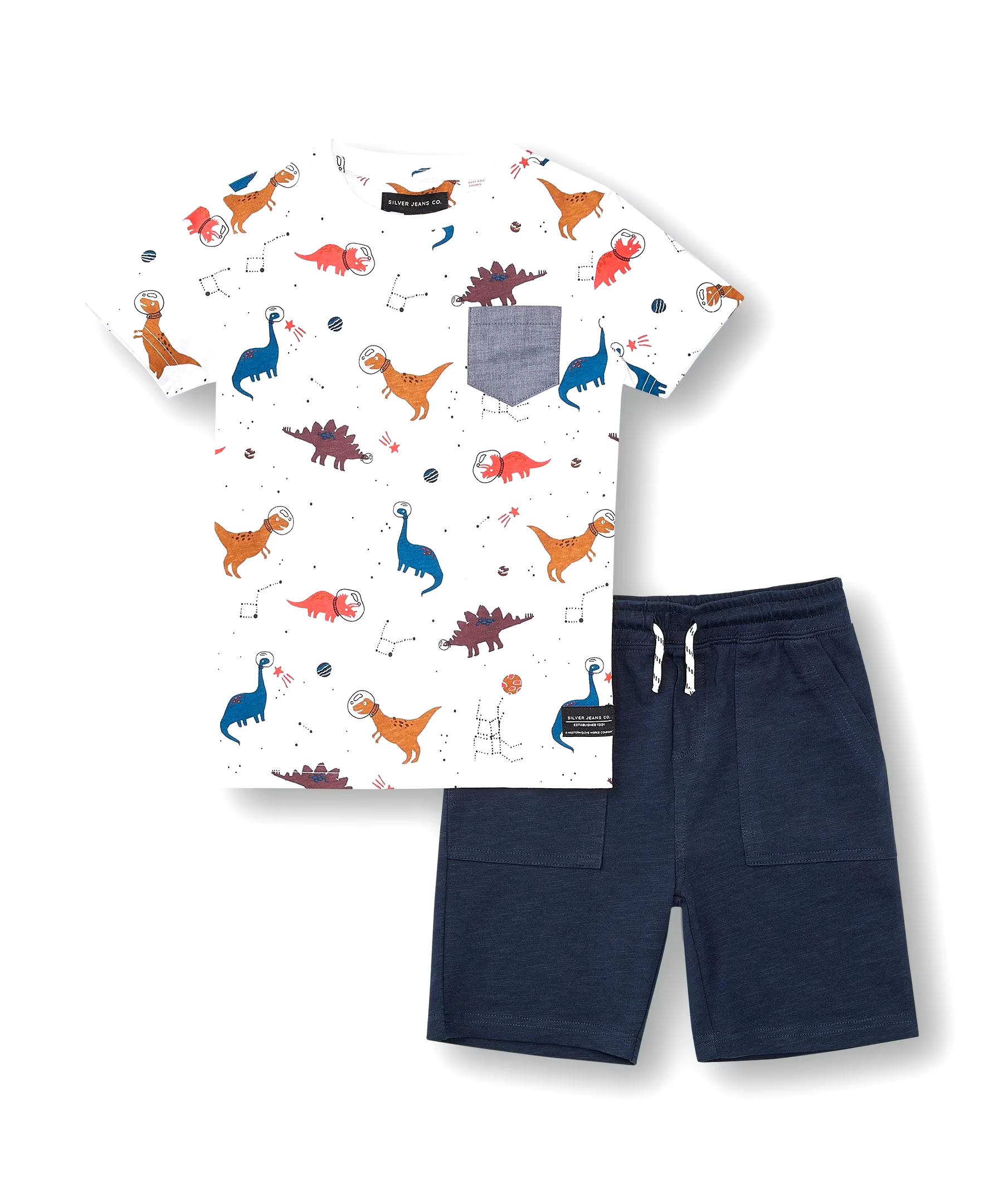 Silver Kids' Unisex Short Sleeve Crew T-Shirt With Pull On Shorts Set