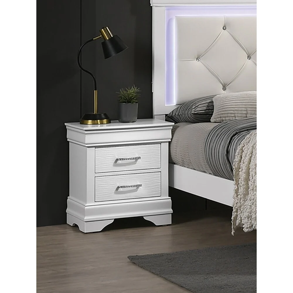 Modern Sleek Bedside Table 1pc Nightstand Bedroom Furniture Accent Handles Spacious Drawers