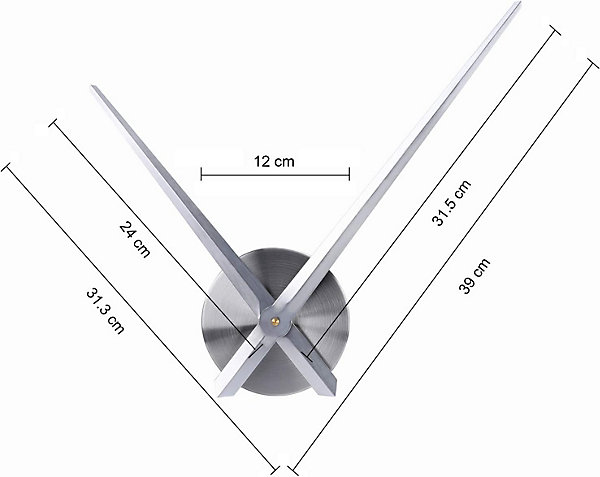 BASHLWUA Grande Horloge Murale Aiguilles 31.5cm Simple Argent sans Chiffre Mécanisme de Mouvement d'Horloge DIY Frameless avec Lon