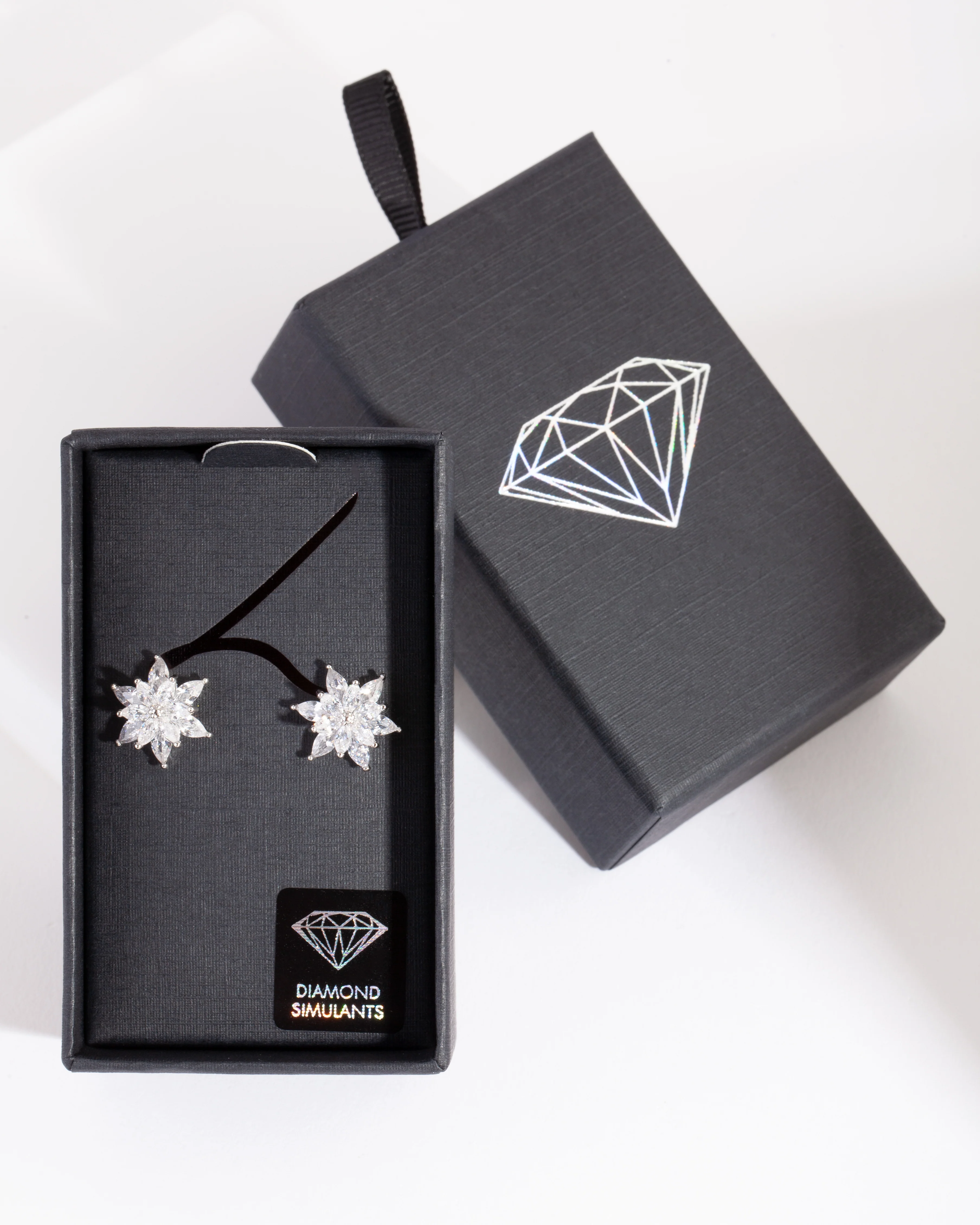 Silver Diamond Simulant Elegant Flower Stud Earring