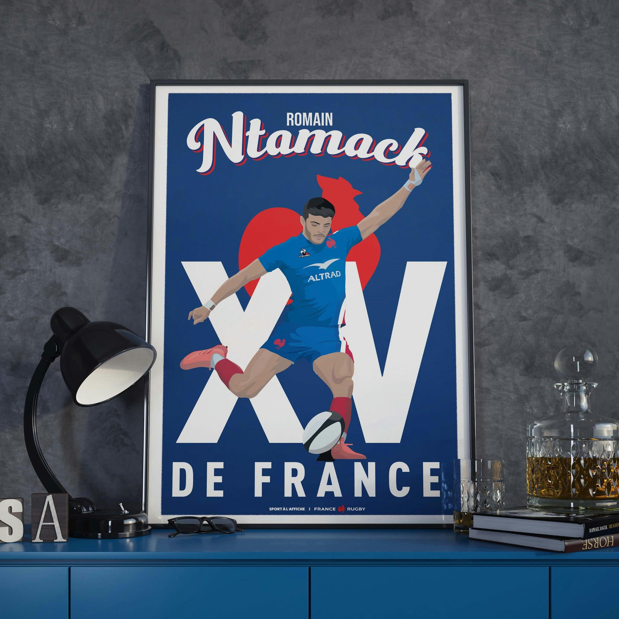 FRANCE RUGBY - Affiche XV de France - Illustration Romain Ntamack 40 x 60 cm