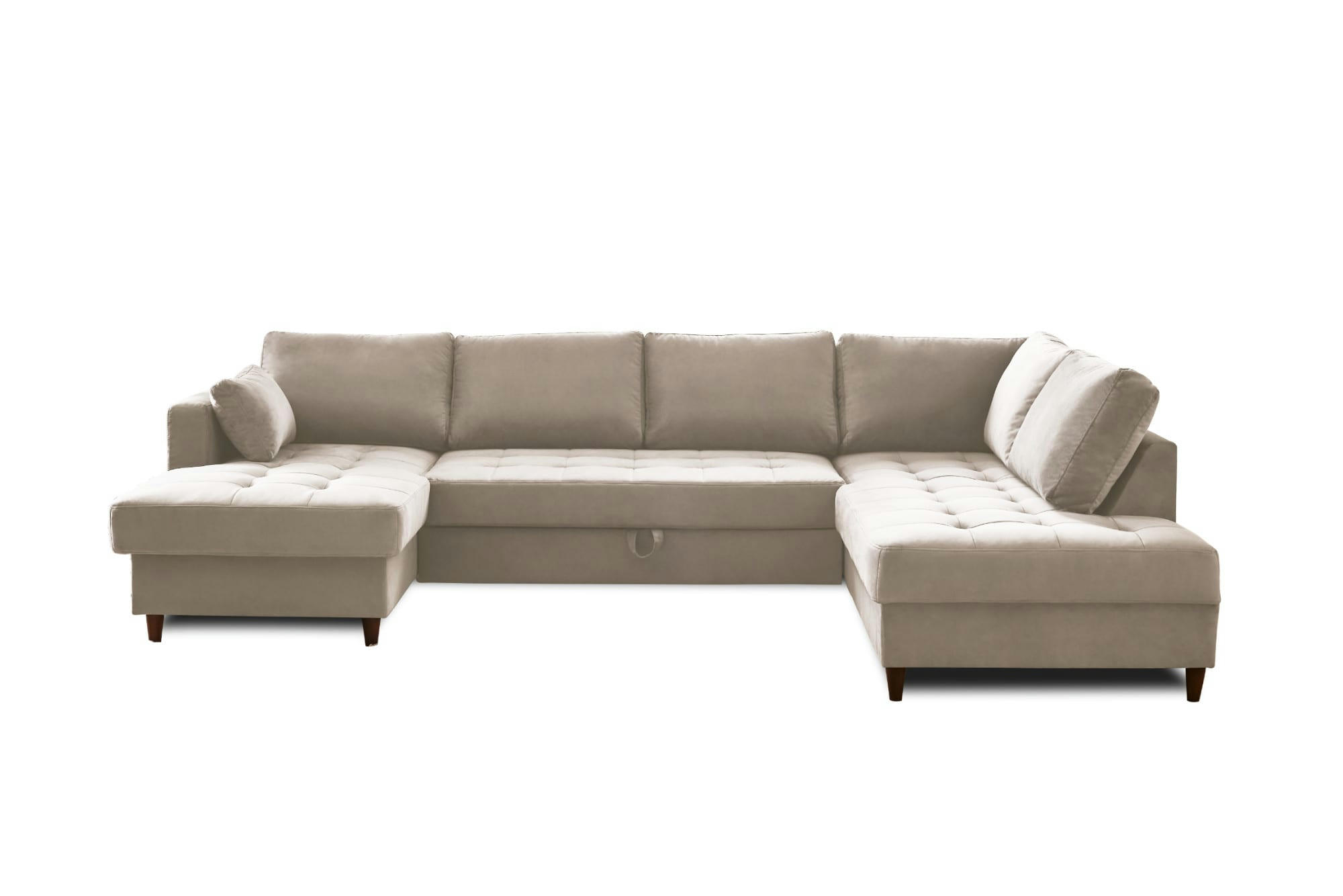 ANNA - Canapé panoramique 7 places angle droit en velours beige