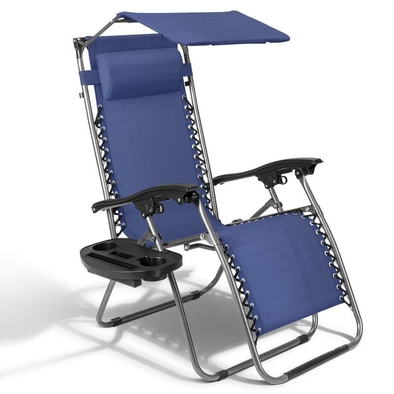 Patio Single Zero Gravity Folding Lounge Recliner Chair with Canopy and Cup Holder