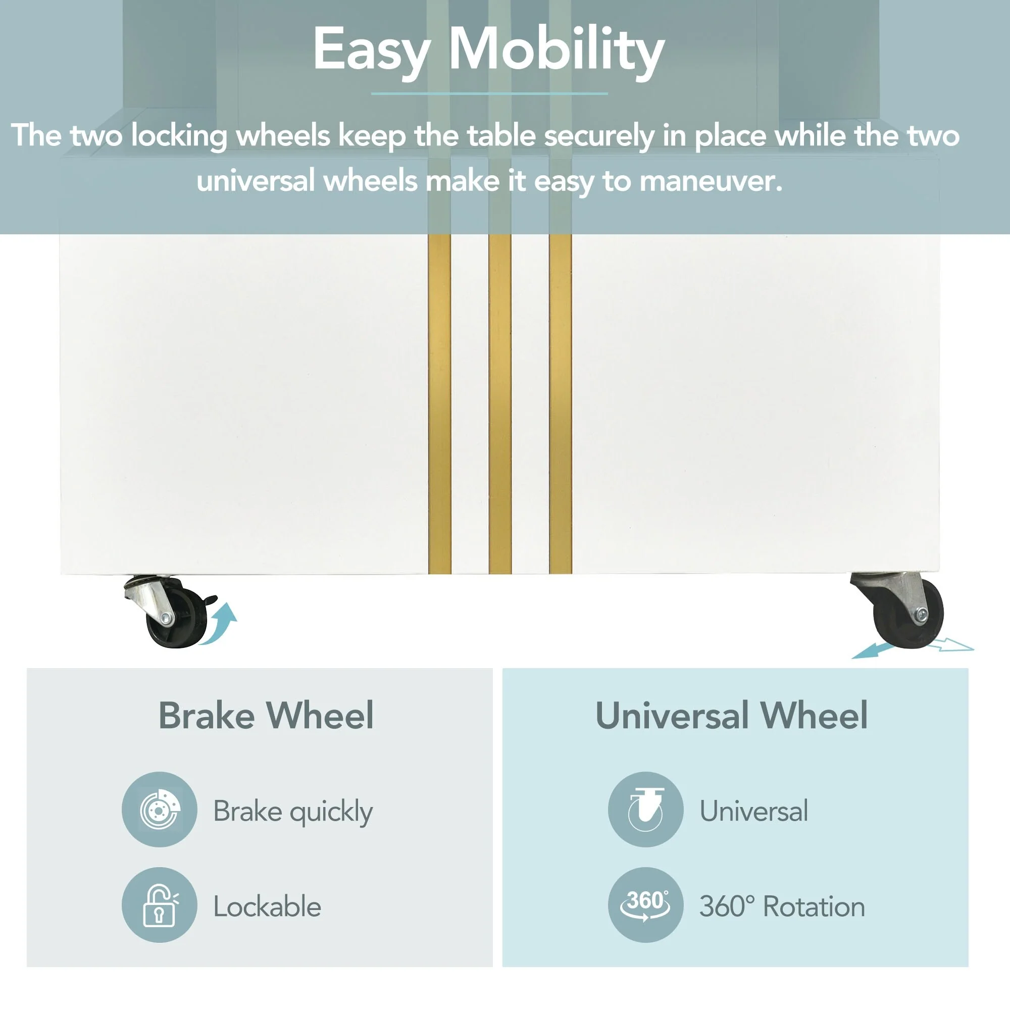 White+Gold Luxury TV Stand & Coffee Table Set with Caster Wheels for TVs Up to 78