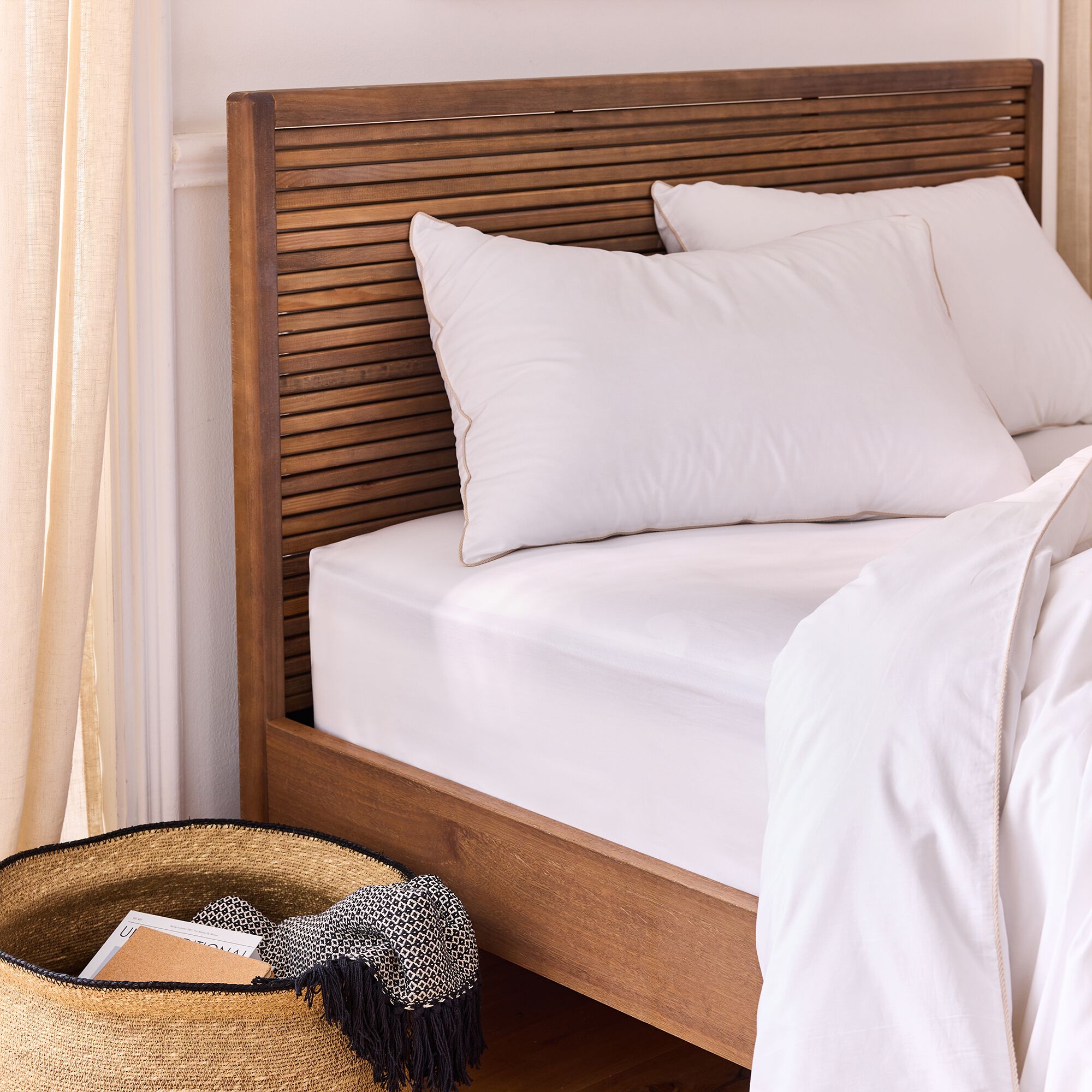 EZIO - Drap housse en percale de coton 160x200cm B30cm - blanc