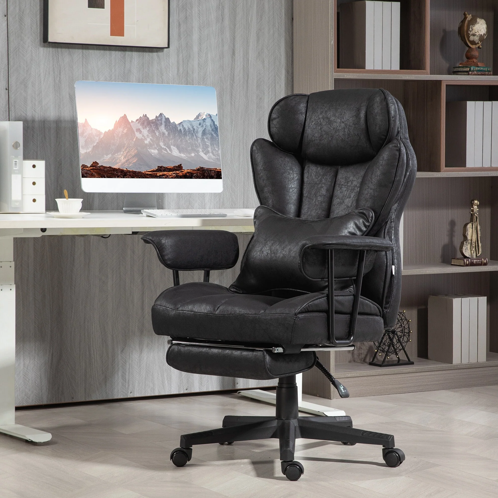 Executive Office Chair with Footrest and Lumbar Support, Big and Tall Office Chair Reclining Computer Desk Chair