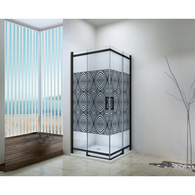 Porte de douche d'angle coulissante avec sérigraphie noire Uimi 90 x 210 cm ONDÉE