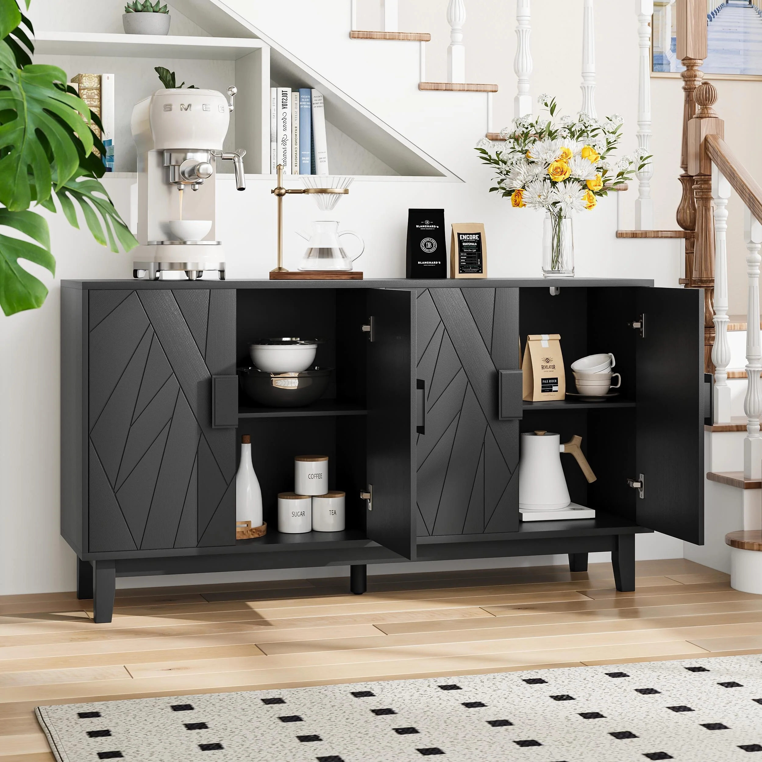 sideboard with storage space and sturdy legs