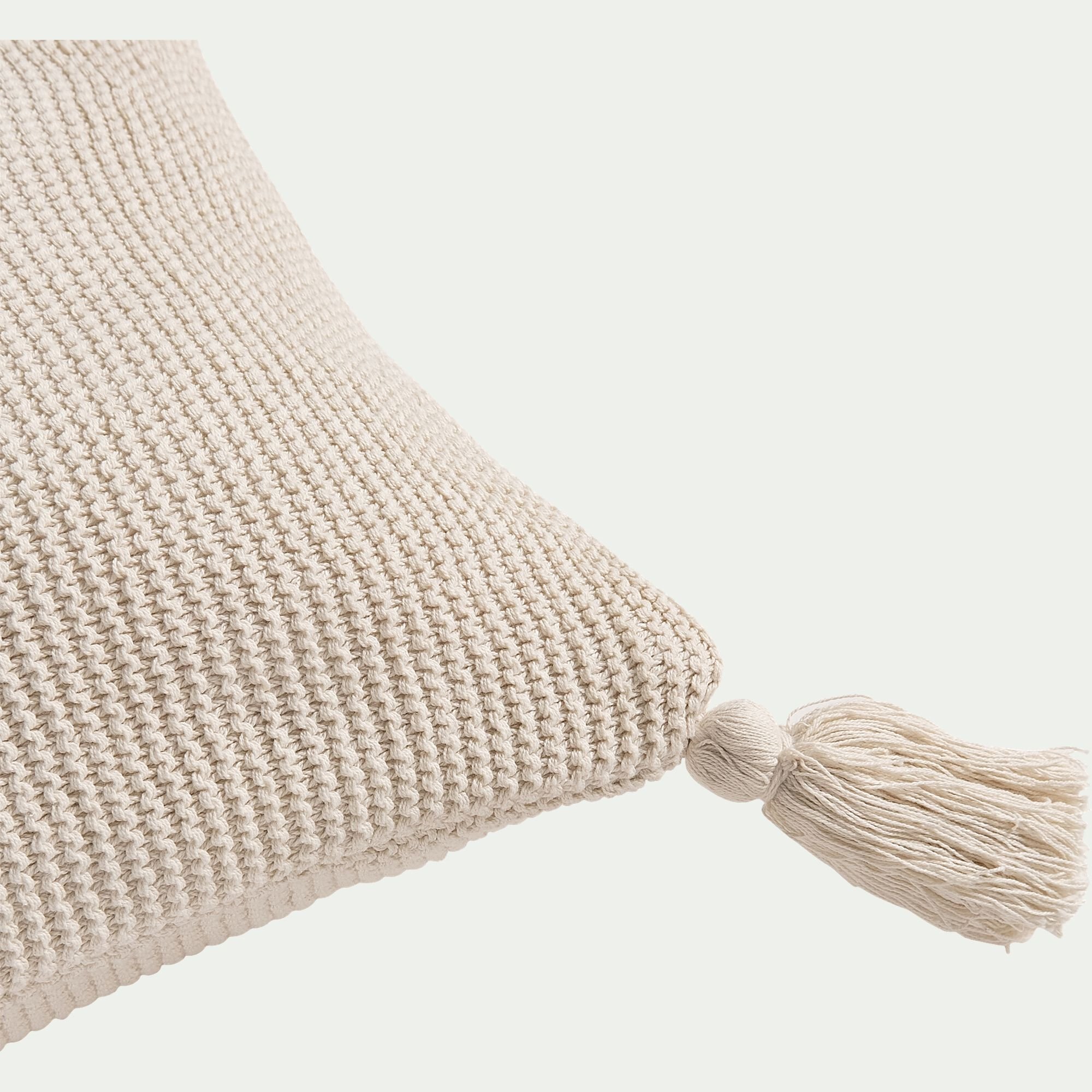 BAHIA - Coussin à pompons tricoté en coton 35x50cm - beige roucas