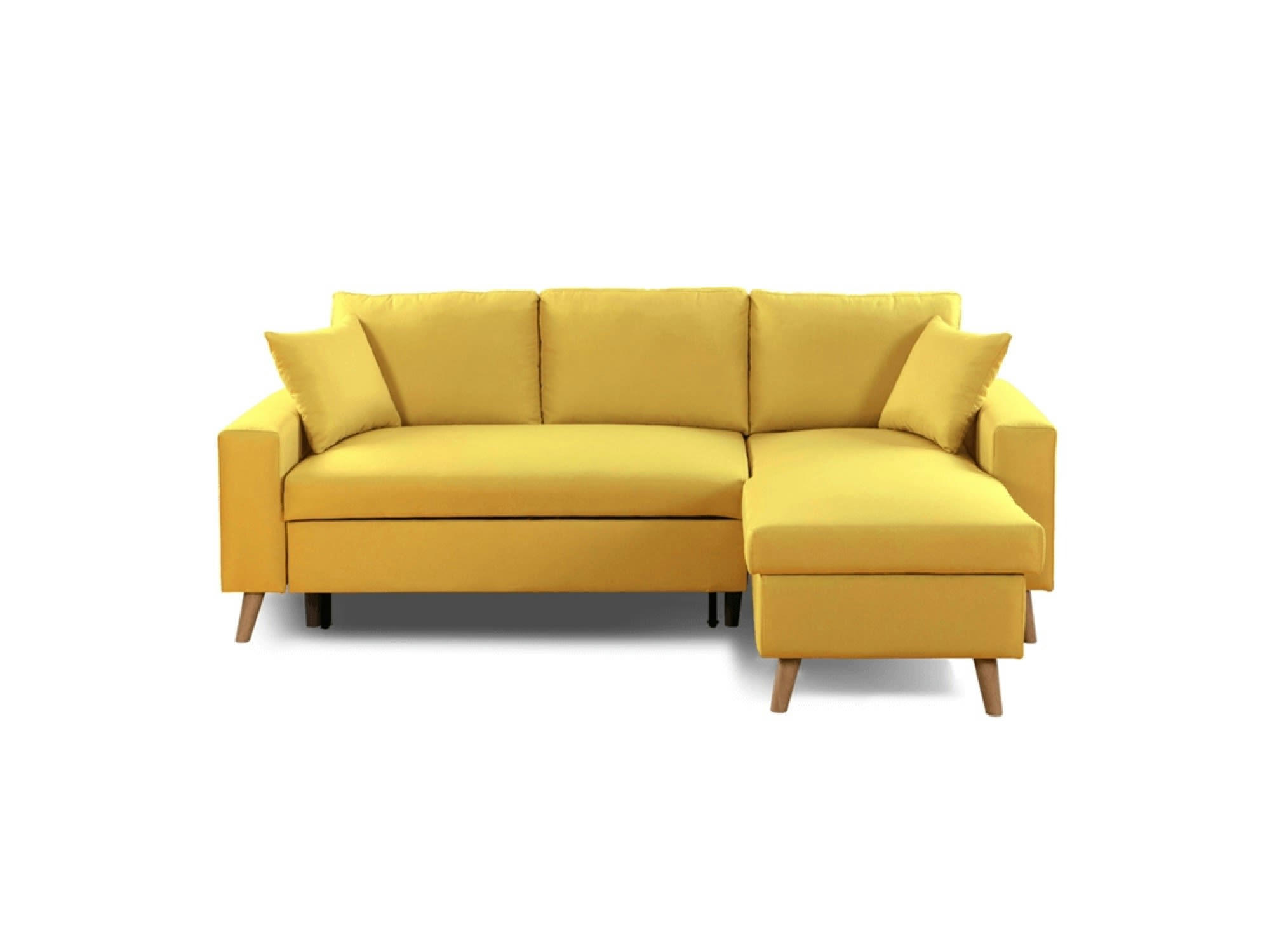 MARIA SCANDINAVE - Canapé d'angle scandinave convertible avec coffre en tissu jaune
