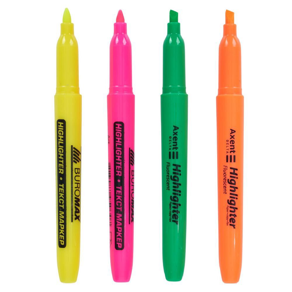 Lot de 4 surligneurs fins - orange vert rose jaune