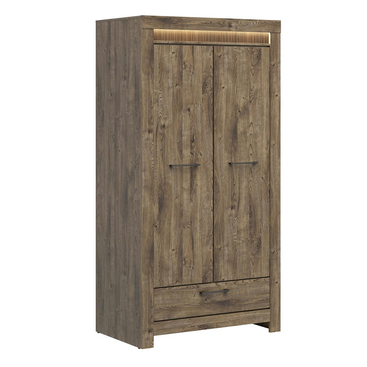 - Armoire 2 portes 1 tiroir LED inclus panneaux mdf naturel